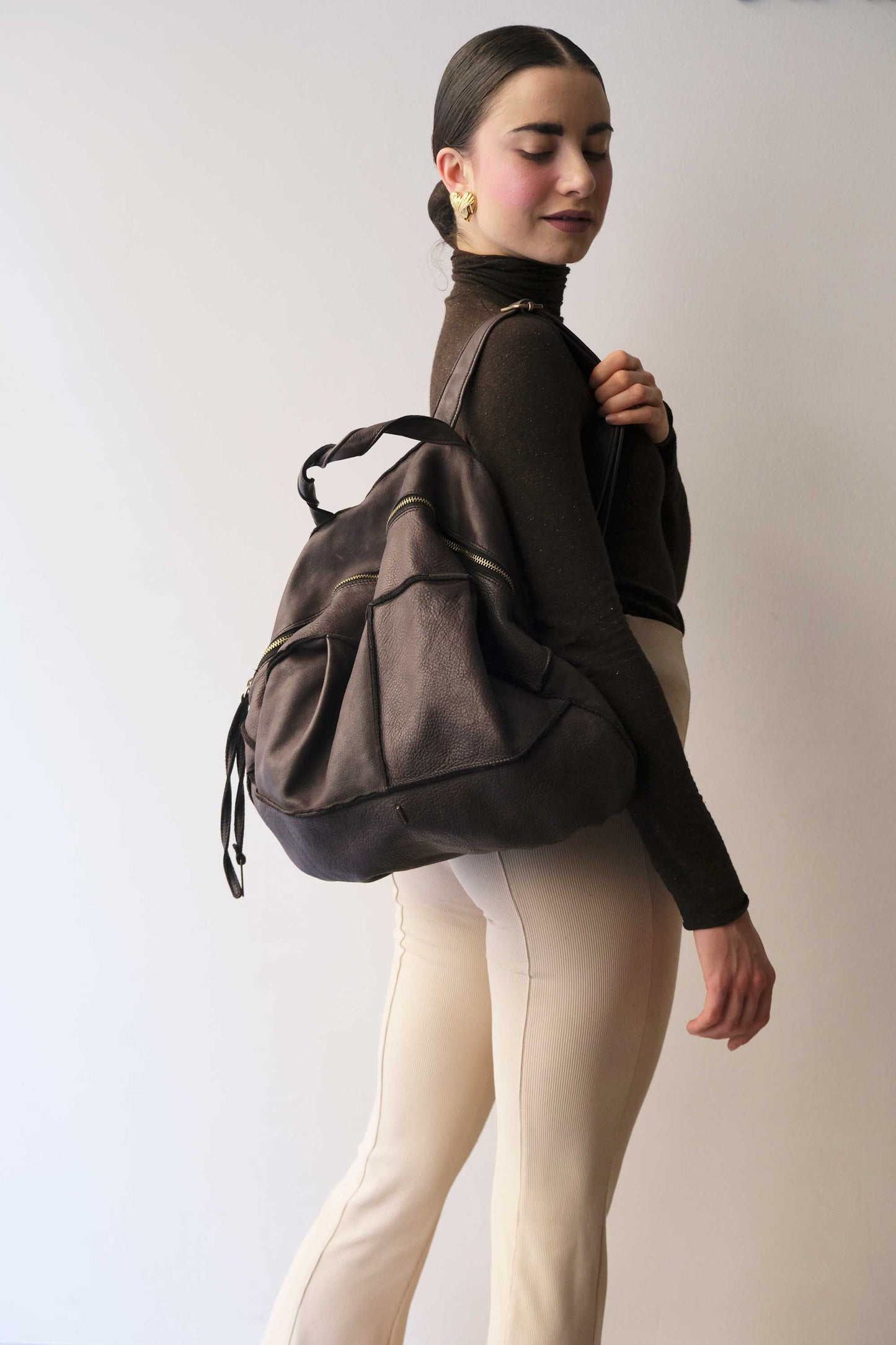 Reneri backpack brown garment-dyed leather - Made in Italy -