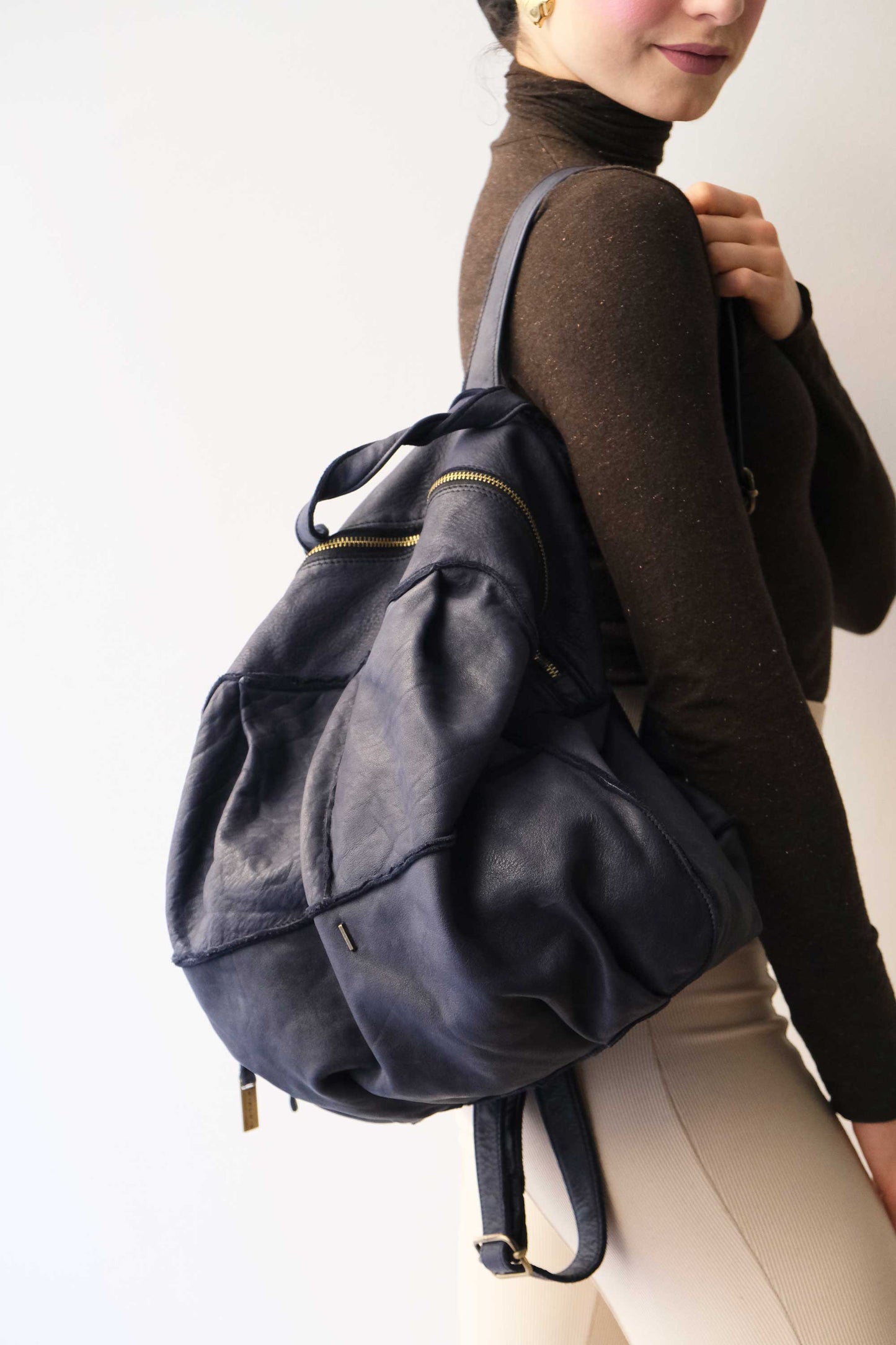 Reneri backpack navy garment-dyed leather - Made in Italy -