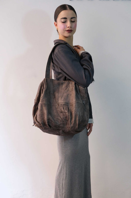 Riri tote bag in soft nappa lomé tobacco - Made in Italy -
