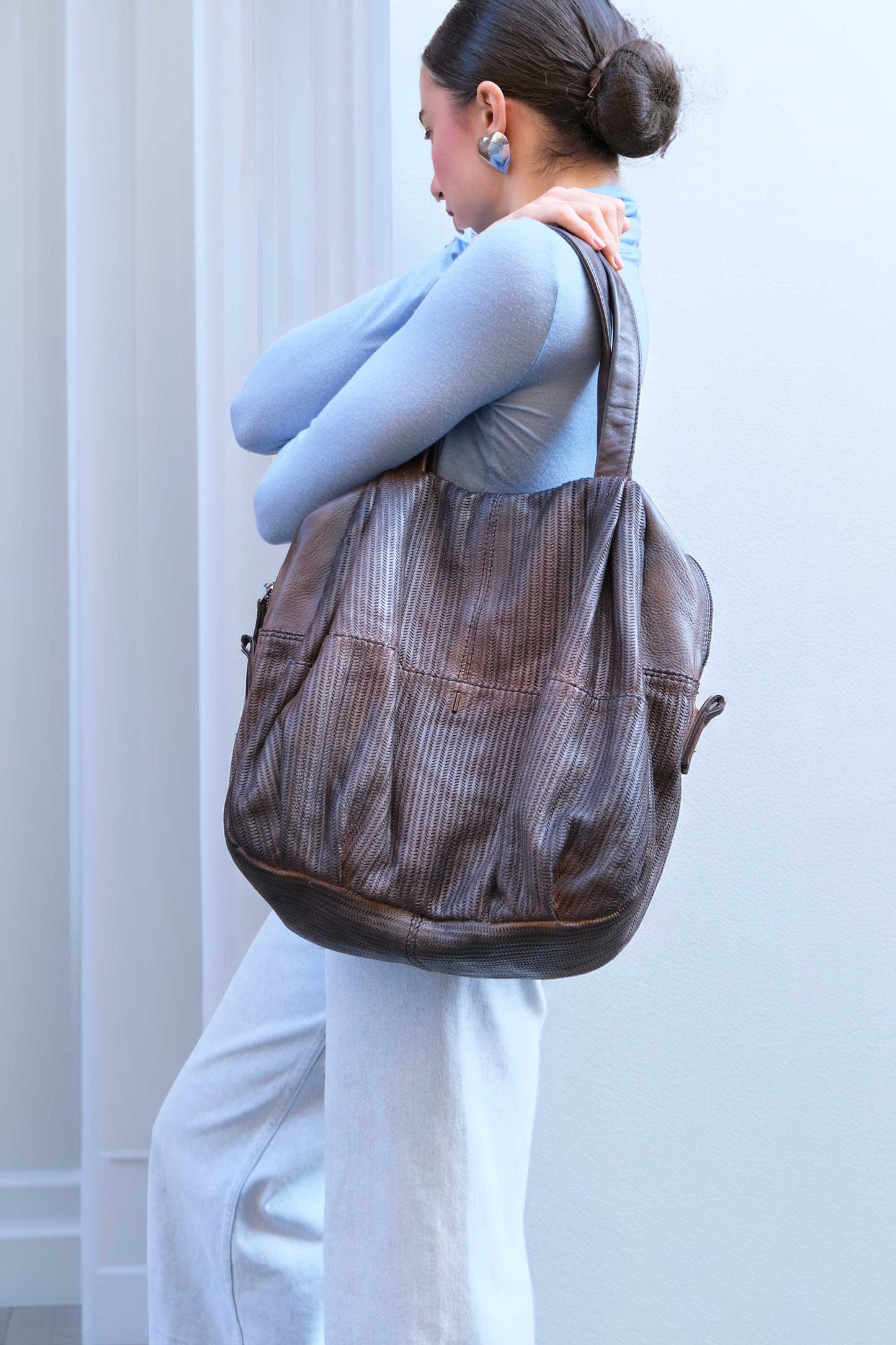 Riri tote bag in caffè turner calf soft leather - Made in Italy -
