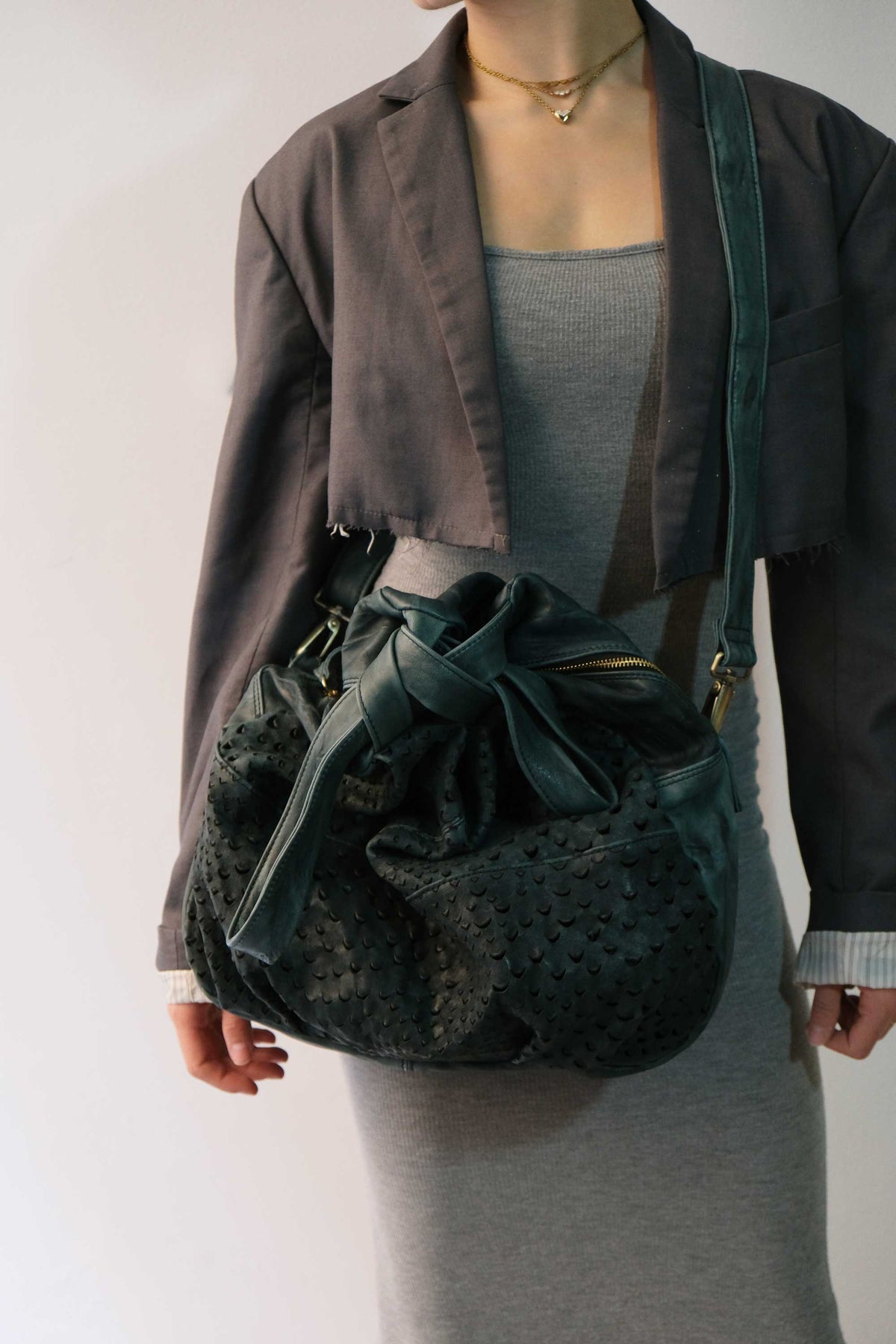 Riri tote bag in teal perforated nappa - Made in Italy -