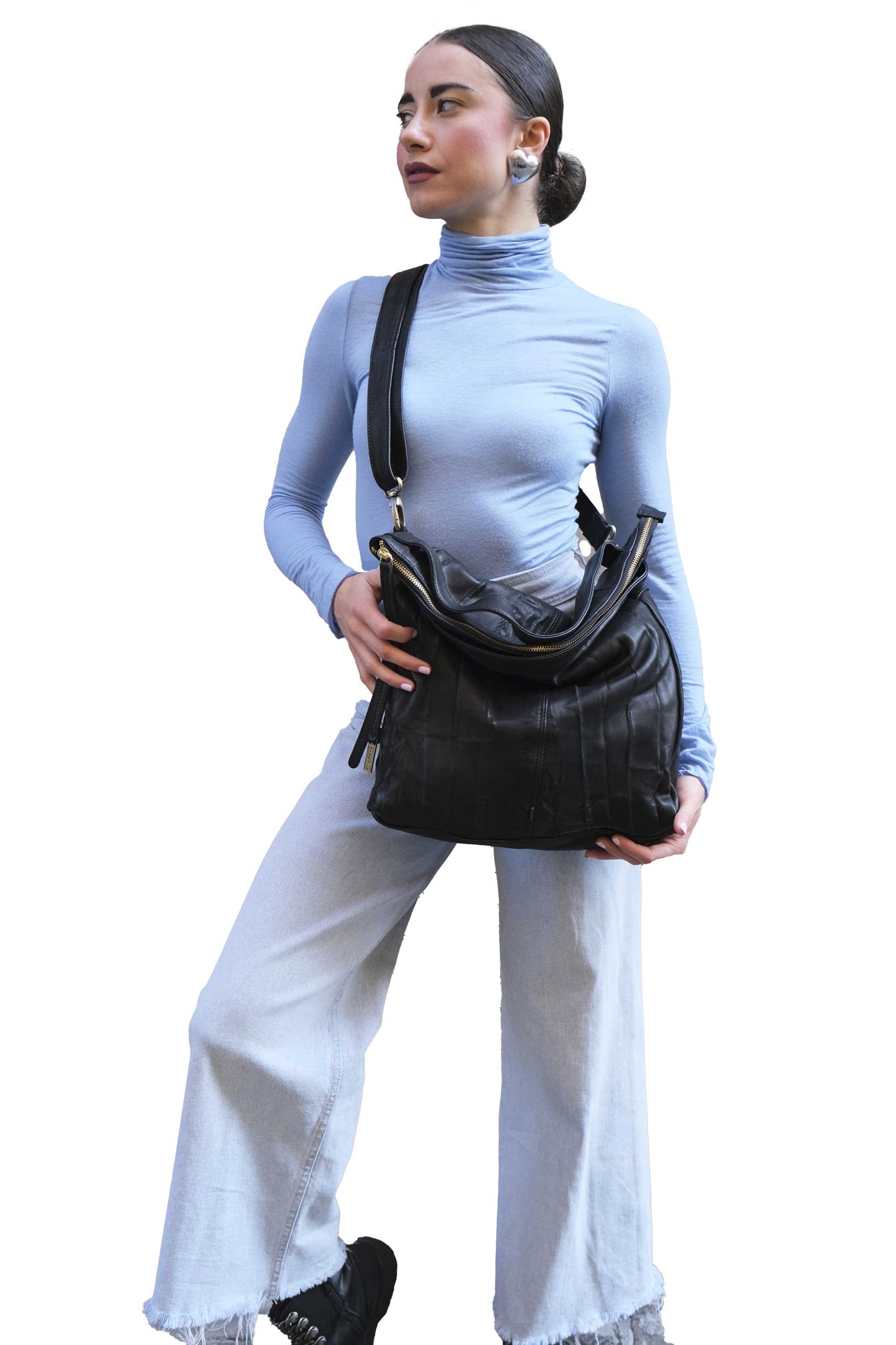 LAUNCH PRICE €298 UNTIL OCTOBER 30 - Valy tote bag in soft nappa lomé black - Made in Italy -