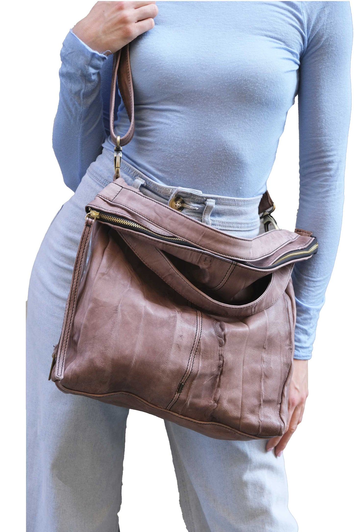 LAUNCH PRICE €298 UNTIL OCTOBER 30 - Valy tote bag in soft nappa lomé taupe - Made in Italy -