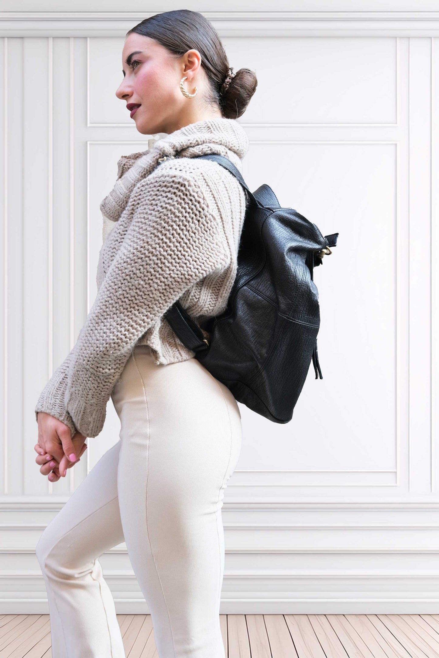 Vicky backpack in black shark-print vegetable-tanned nappa leather – Made in Italy -