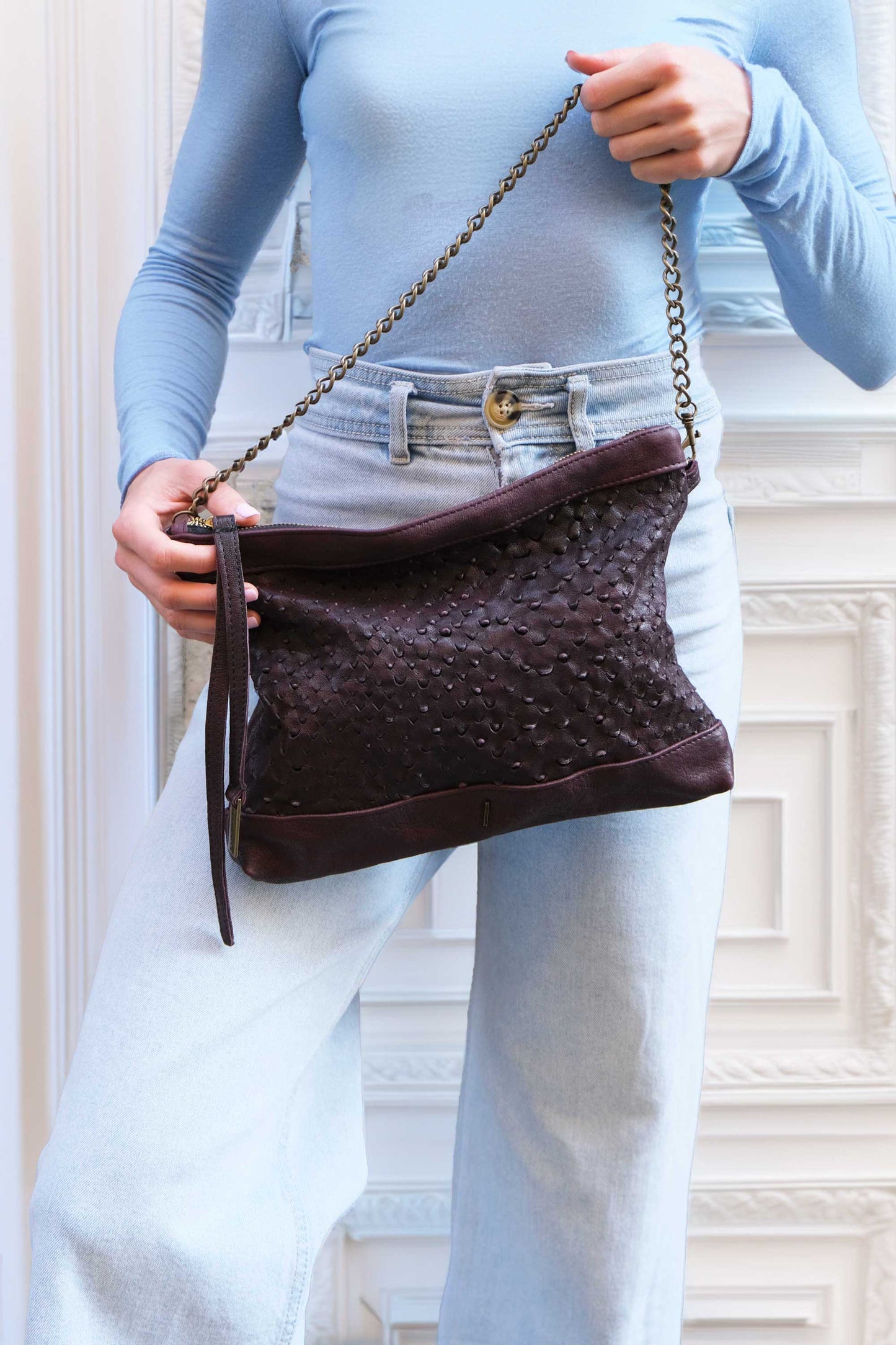 Zoe in plum perforated nappa leather - Made in Italy -