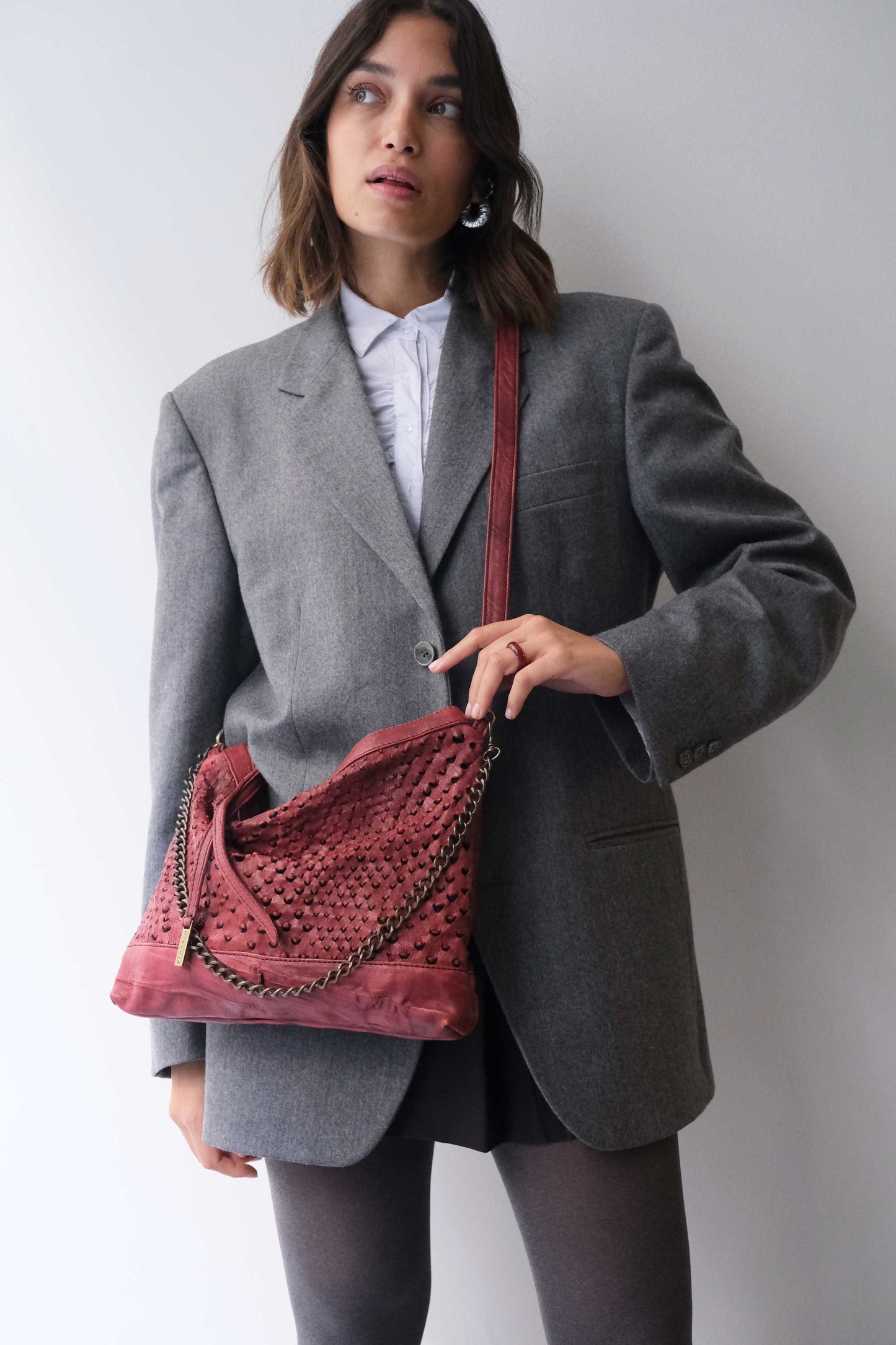 Zoe in cherry perforated nappa leather  - Made in Italy -