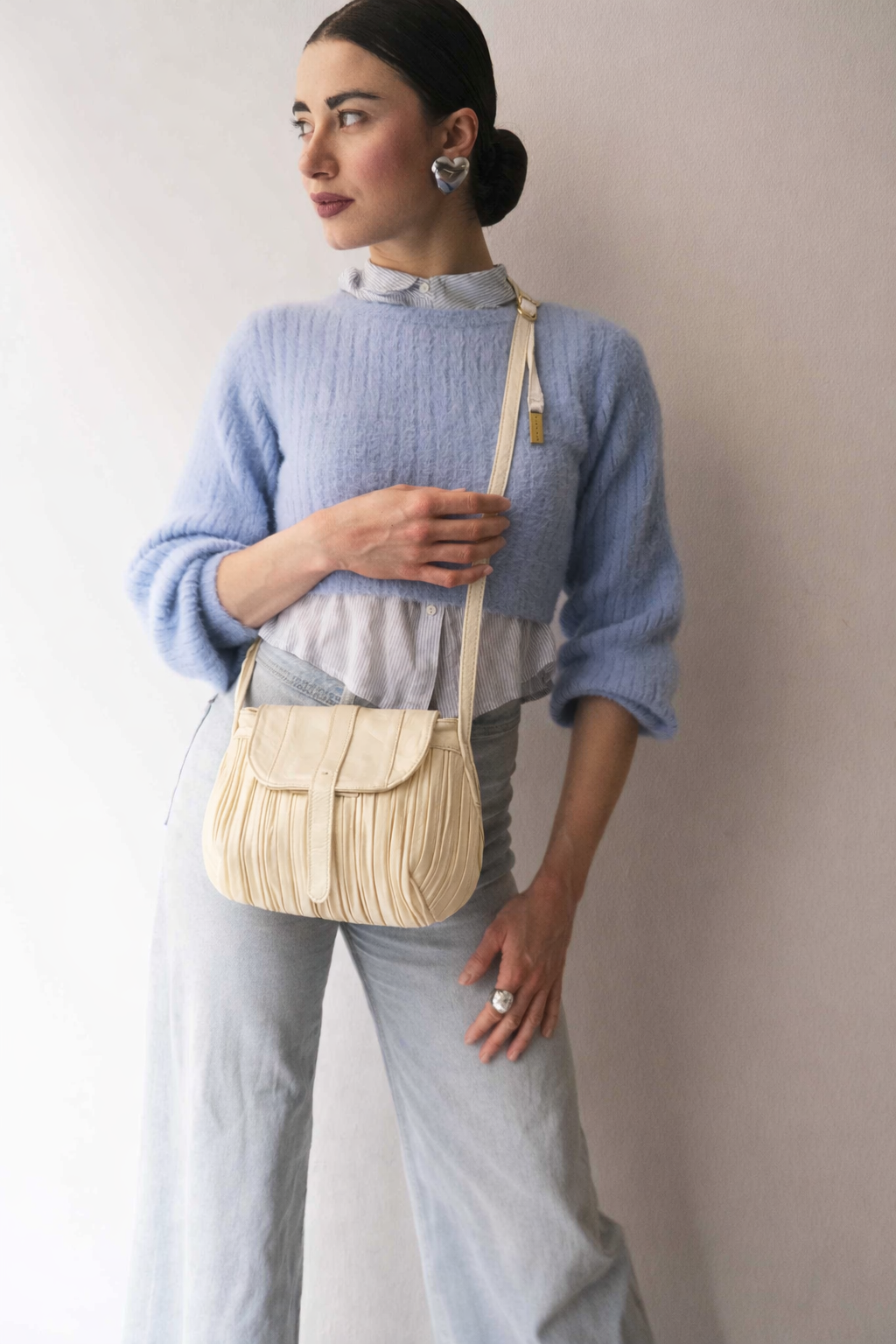 PRE ORDER discount 15%-Do mini saddle bag in pleated creamcolour nappa leather - use code PREORDER15 - DELIVERY IS ESTIMATED WITHIN APPROXIMATELY 30 DAYS FROM THE ORDER DATE- Made in Italy -