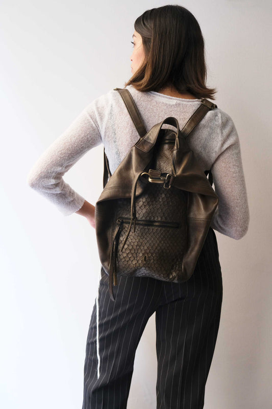 Vicky backpack in moss turner python calf soft leather  - Made in Italy -