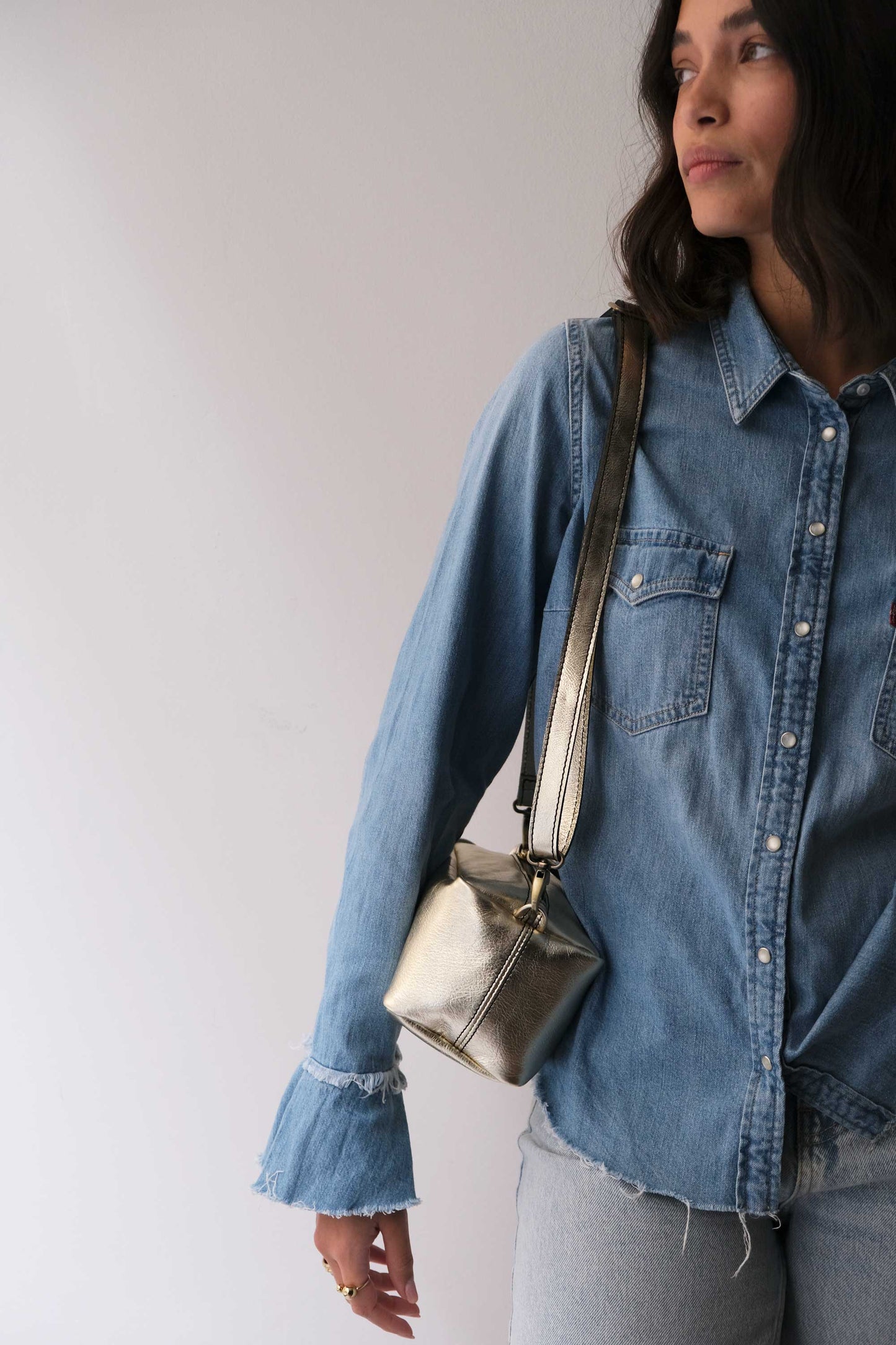 Bobo mini in laminated gold leather nappa - Made in Italy -