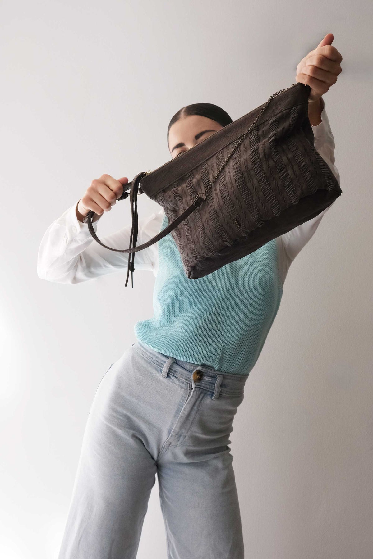 Chicca Media hobo bag in brown fringe nappa - Made in Italy -