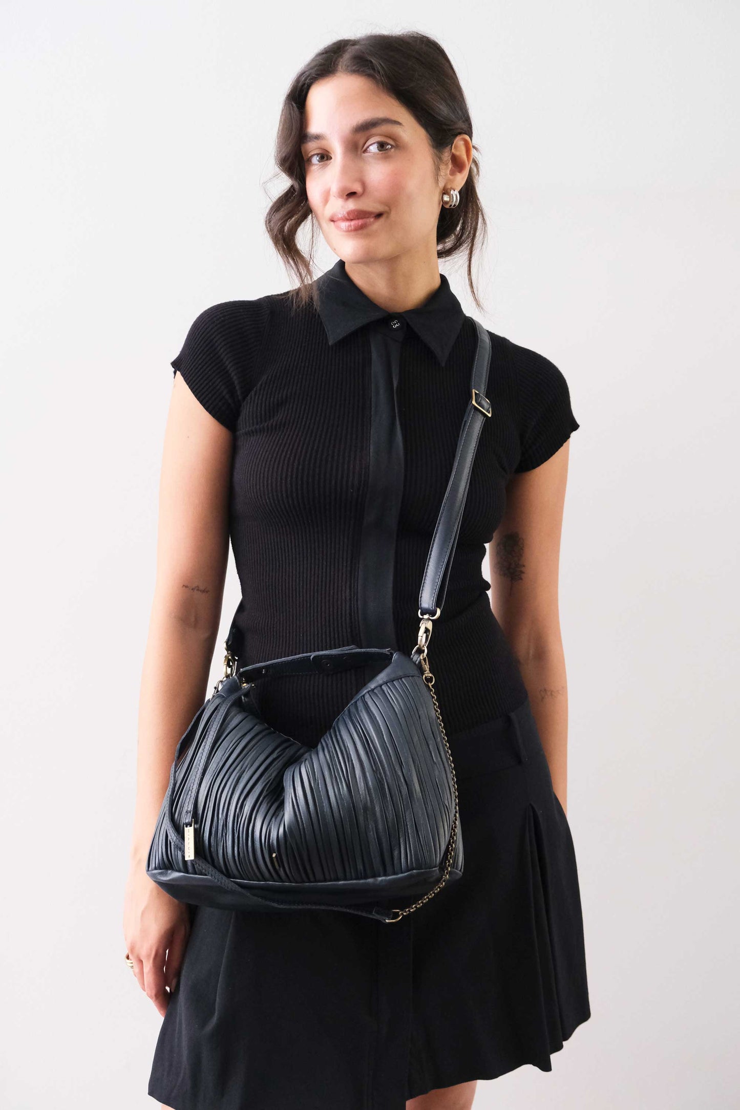 PRE ORDER discount 15%-Chicca Media hobo bag in navy pleated leather - use code PREORDER15 - ESTIMATED DELIVERY SEPTEMBER 15- Made in Italy -