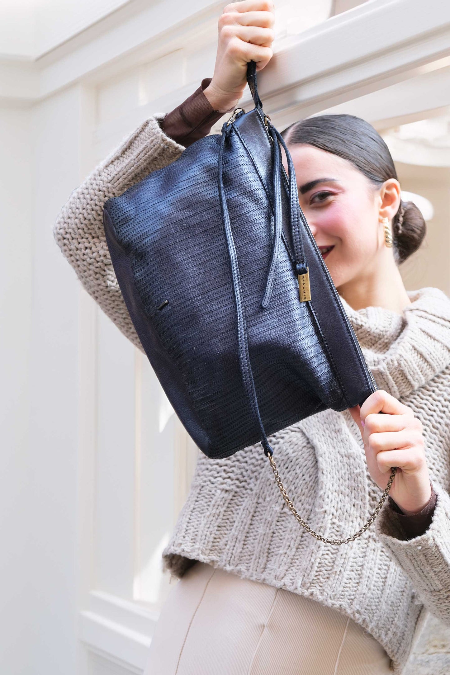 Chicca Media hobo bag in cobalt turner calf soft leather - Made in Italy-