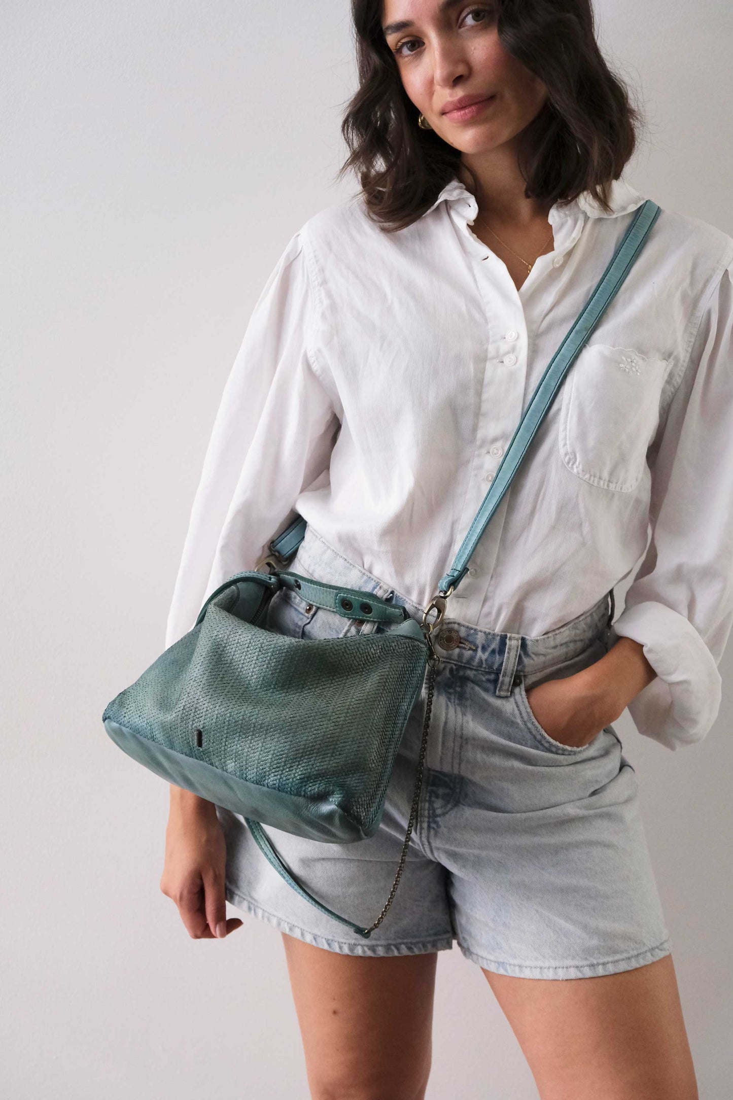 Chicca Media hobo bag in sea green turner wips calf soft leather - Made in Italy -