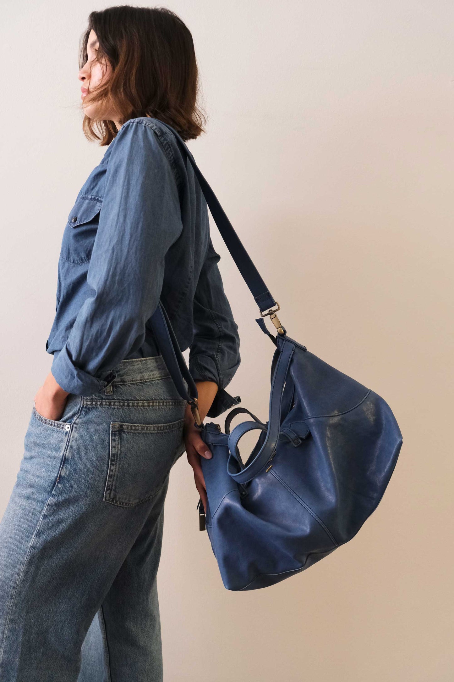 Borsa a tracolla, a mano e a spalla in nappa denim