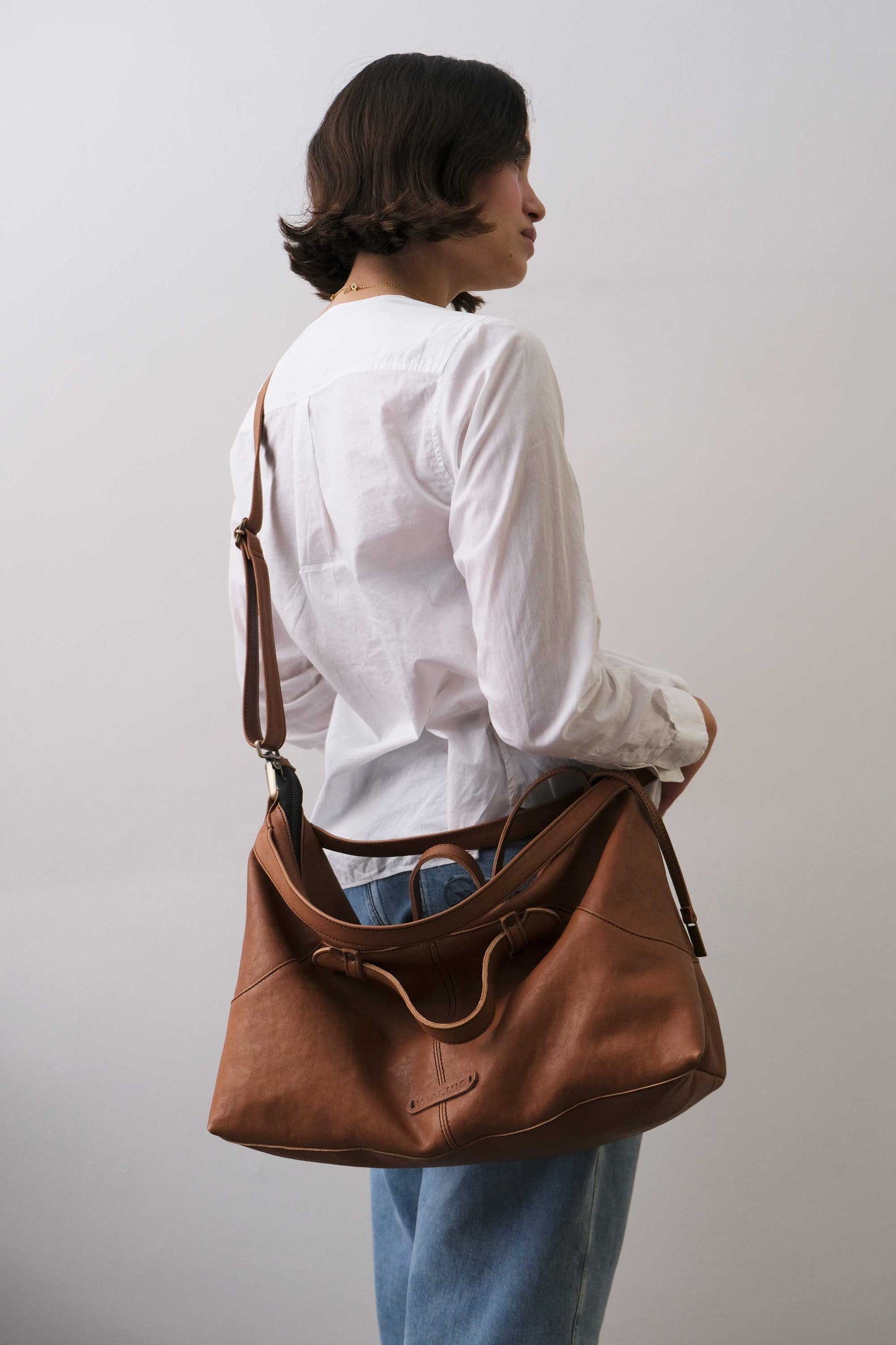 Cloudy crossbody bag in cognac nappa leather - Made in Italy -