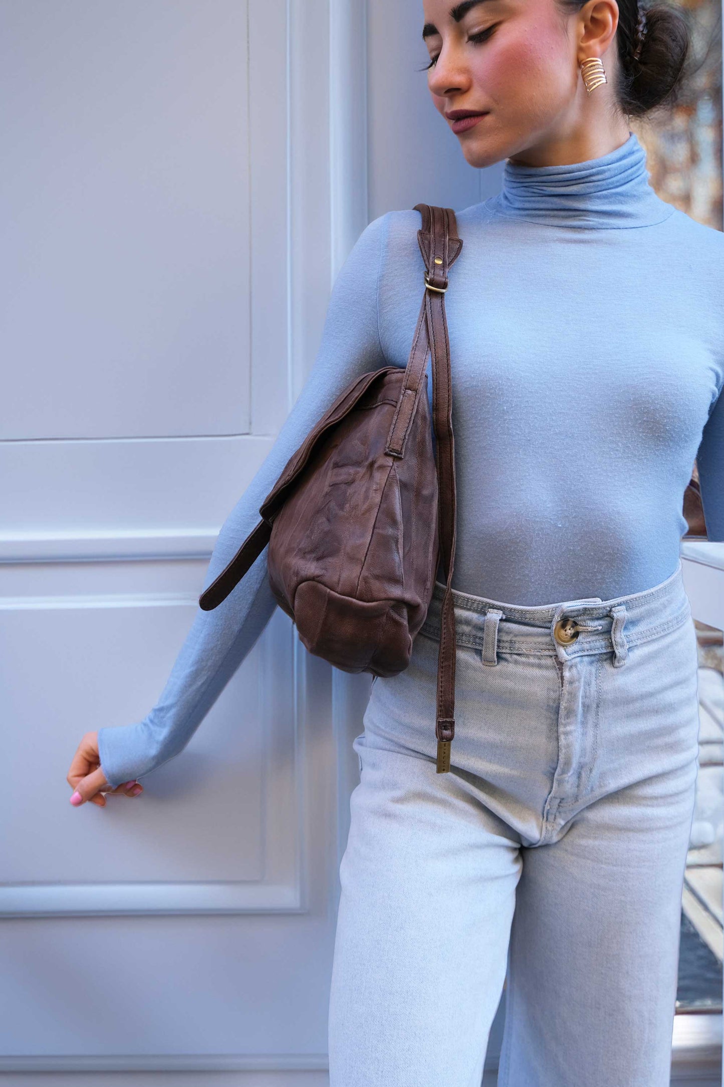 Do saddle bag brown in soft nappa lomé - Made in Italy -