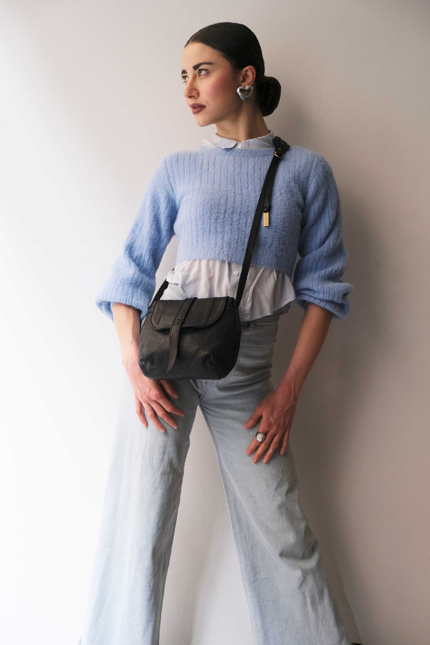 Do mini saddle bag in black soft nappa - Made in Italy -