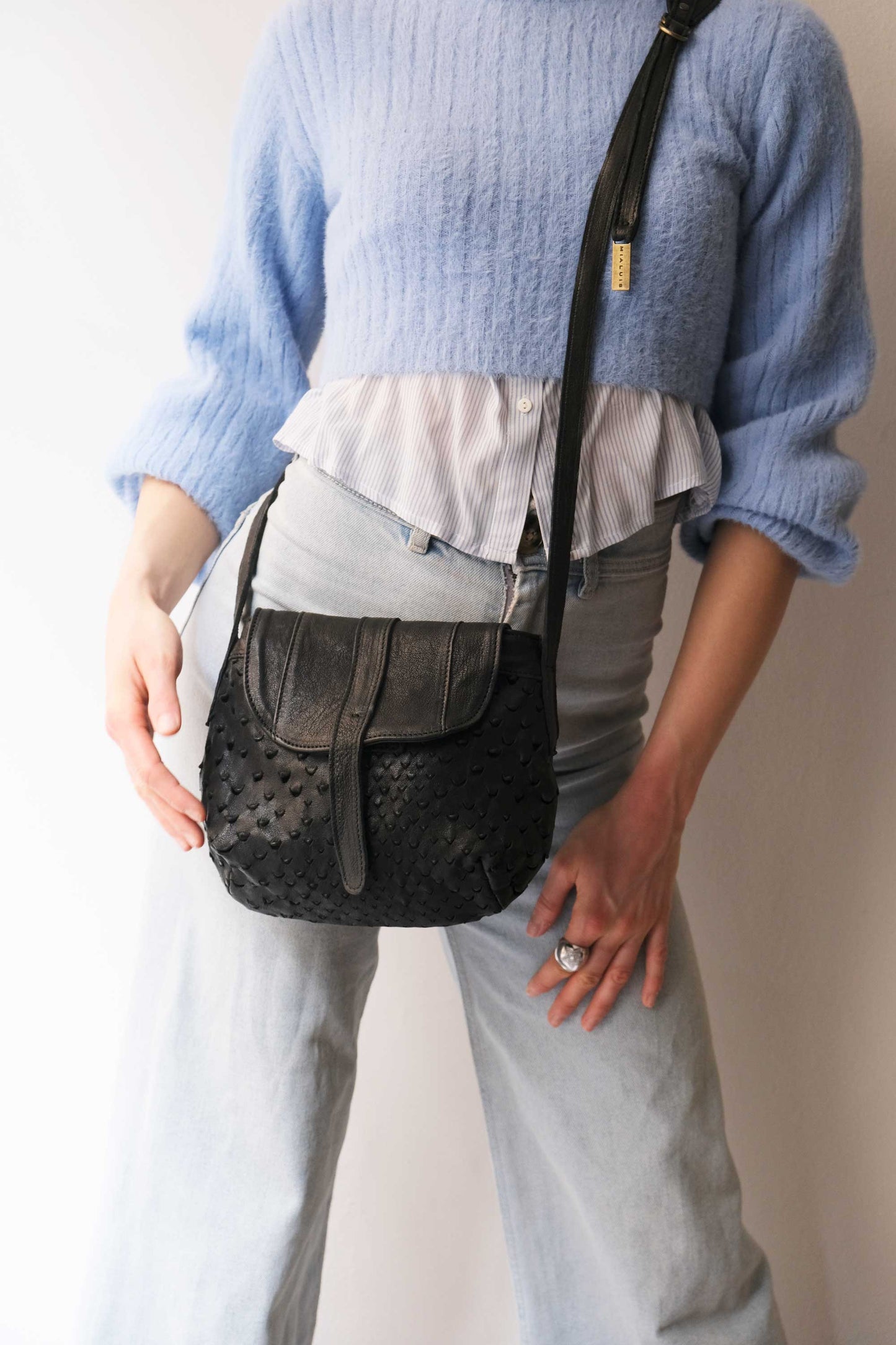 Do mini saddle bag in black perforated nappa - Made in Italy-