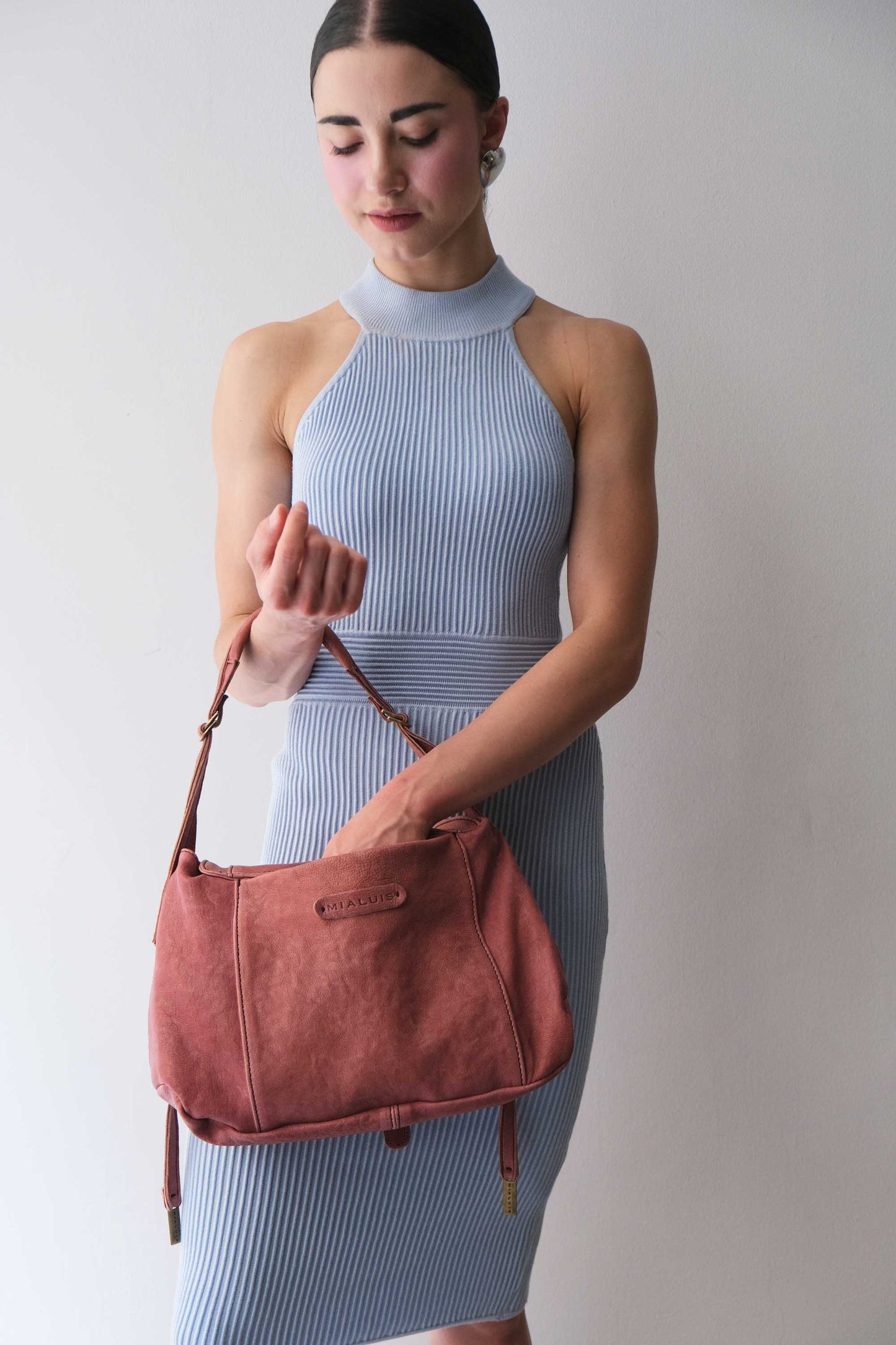 Do saddle bag mauve in soft natural nappa - Made in Italy -