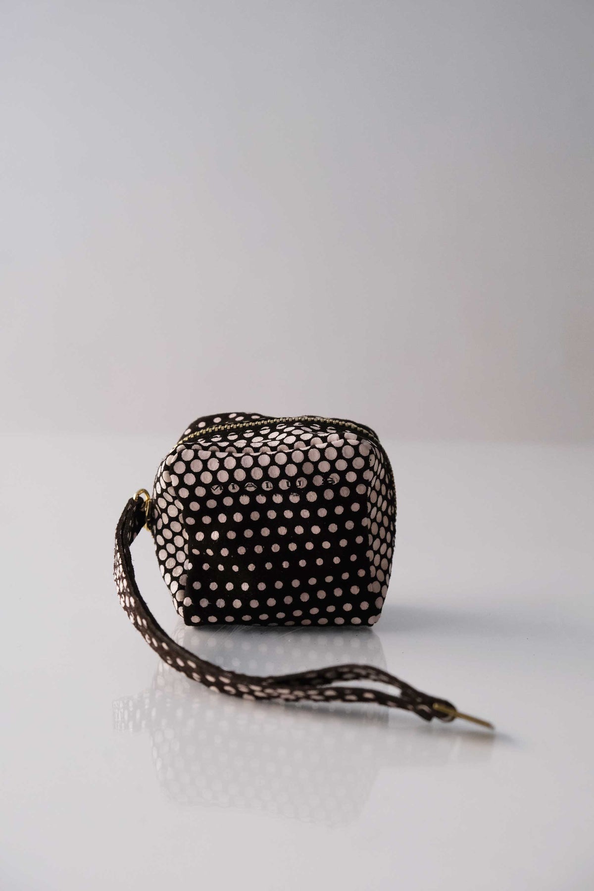 Dream box mini pochette in pois brown calf leather - Made in Italy -