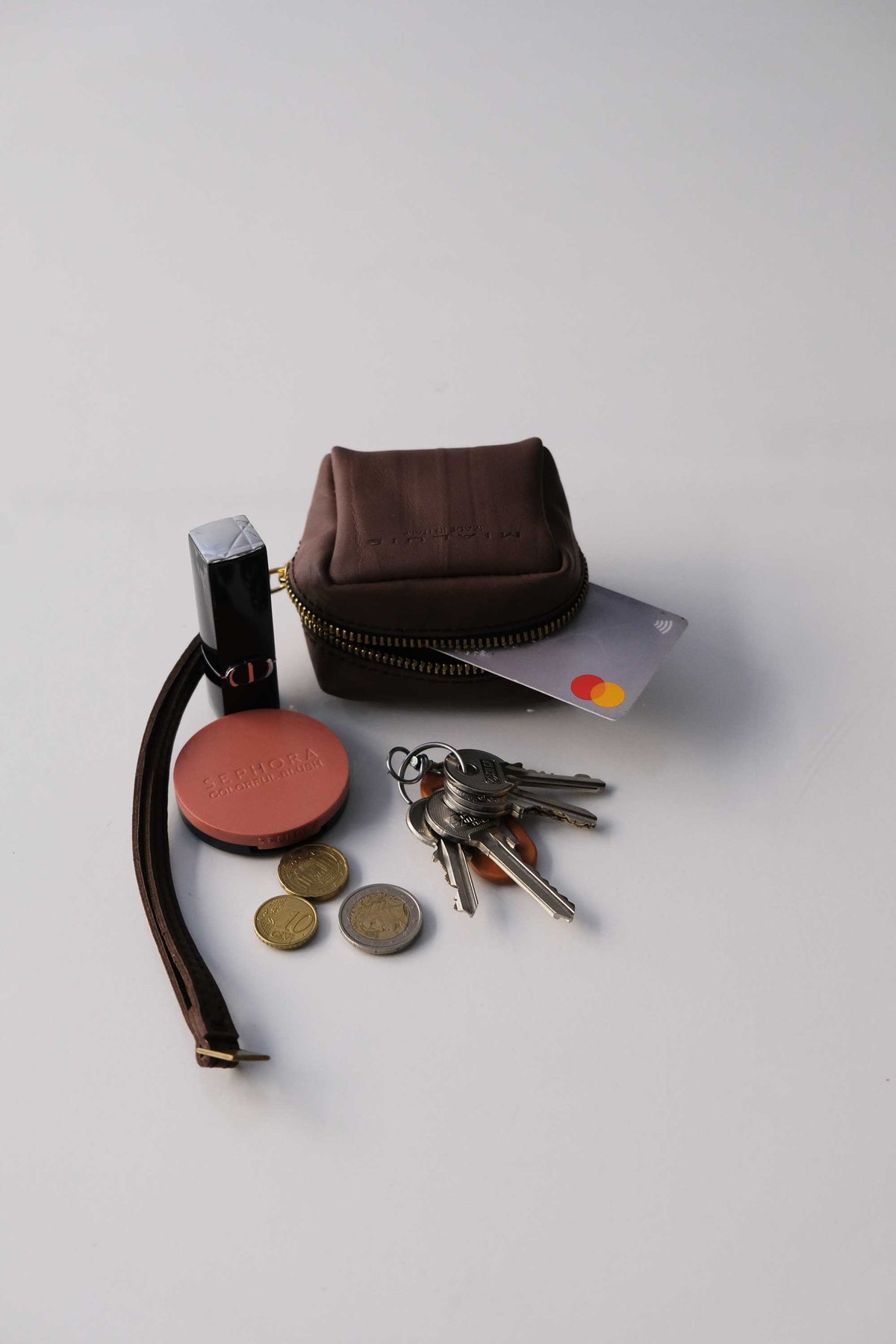 Dream box mini pochette in tobacco calf leather - Made in Italy -