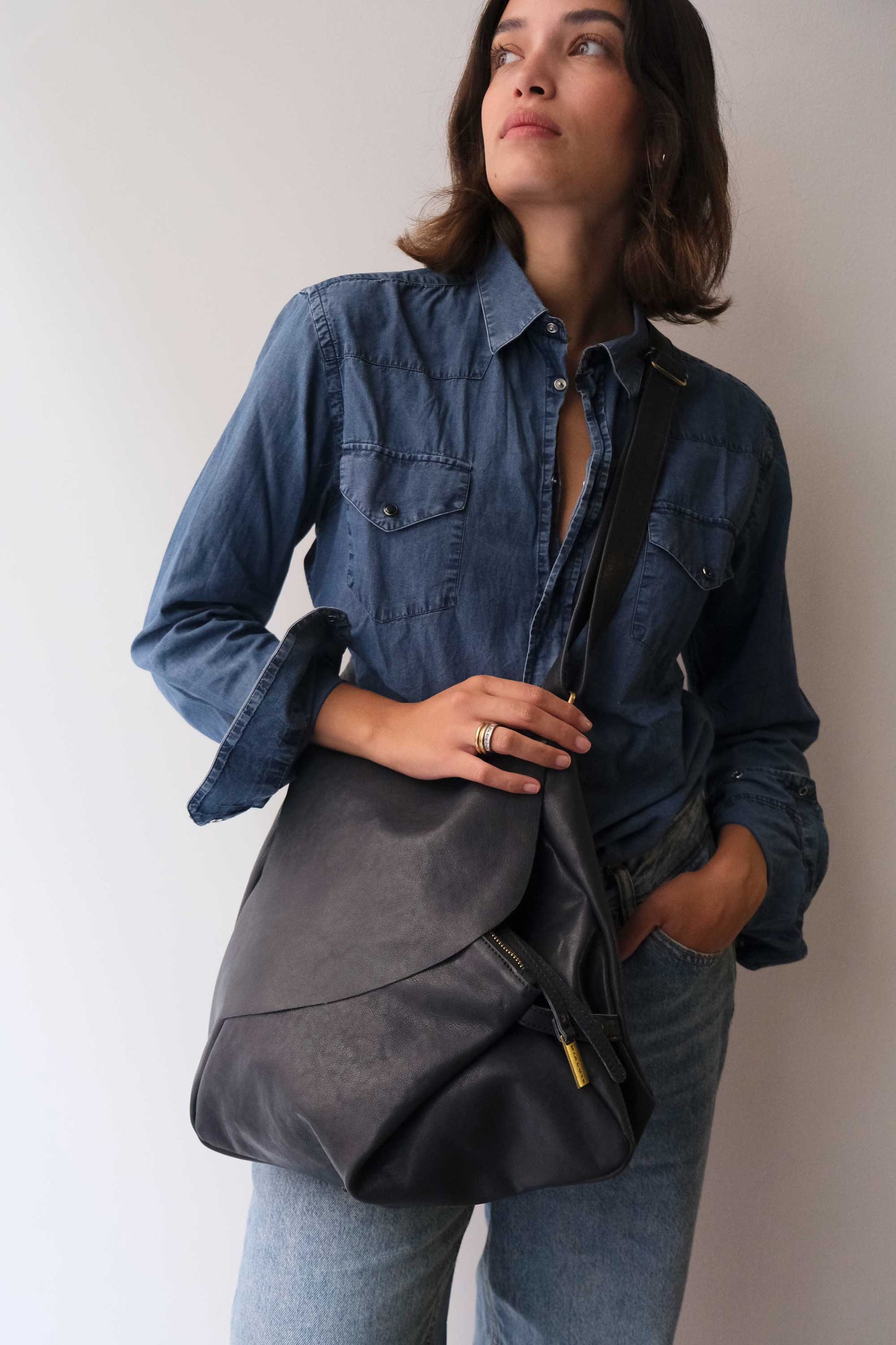 Gabri tote bag in soft nappa navy - Made in Italy -