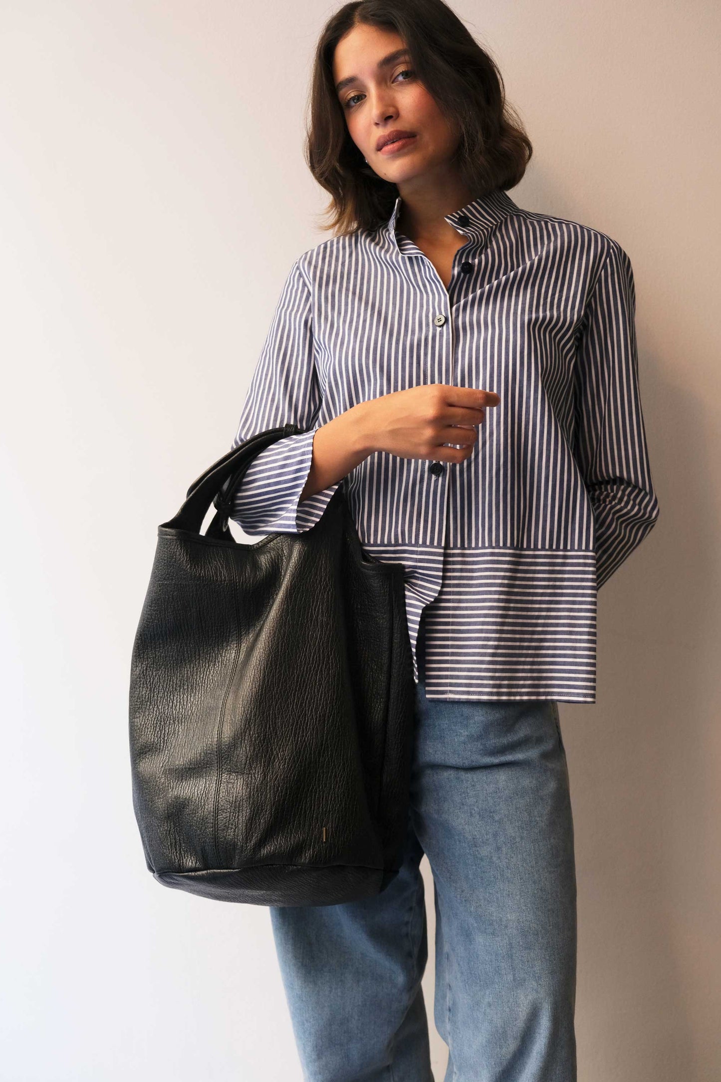 Lena tote bag in nappa nera