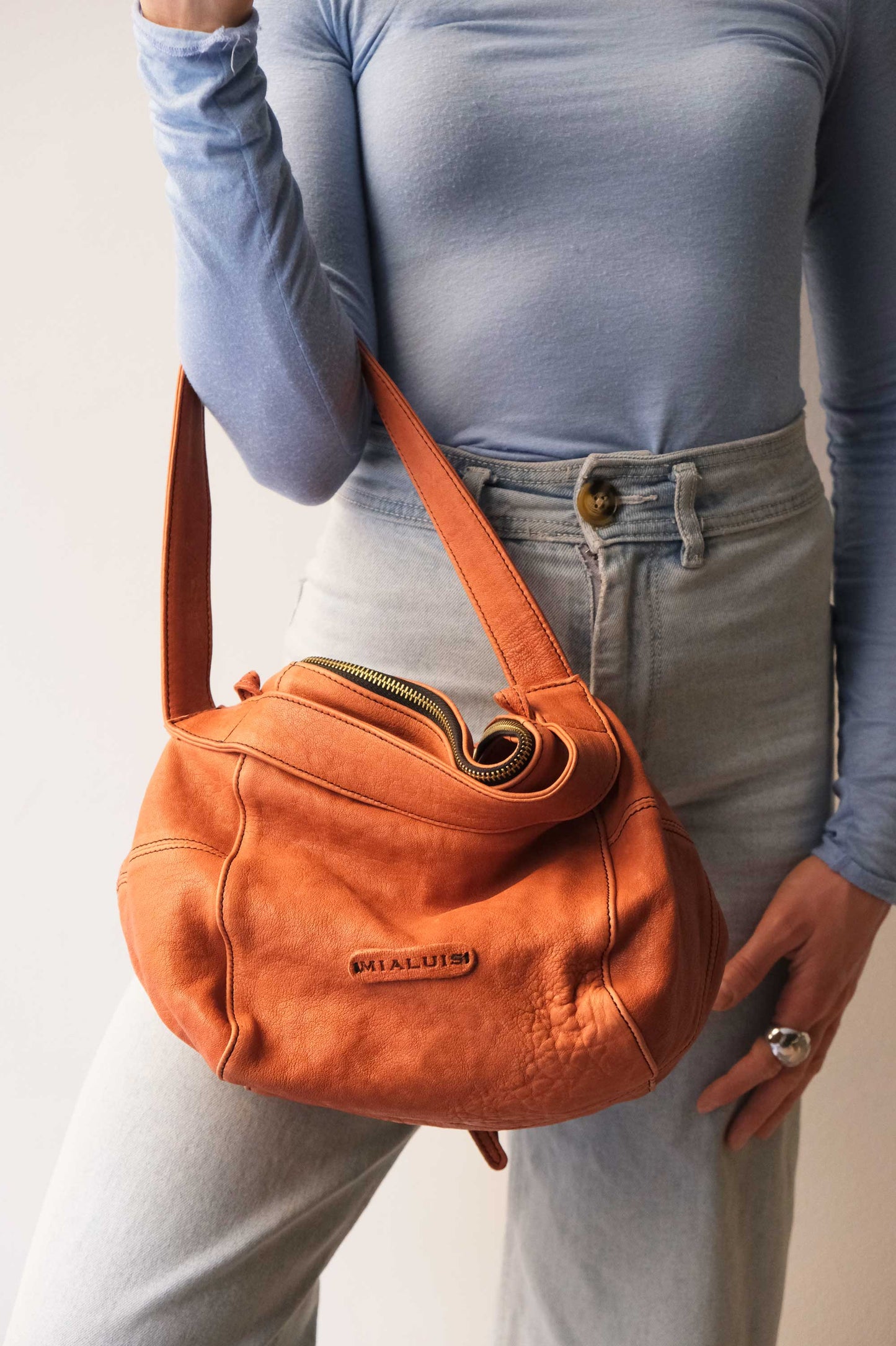 Mina media tote bag in lips nappa leather - Made in Italy -