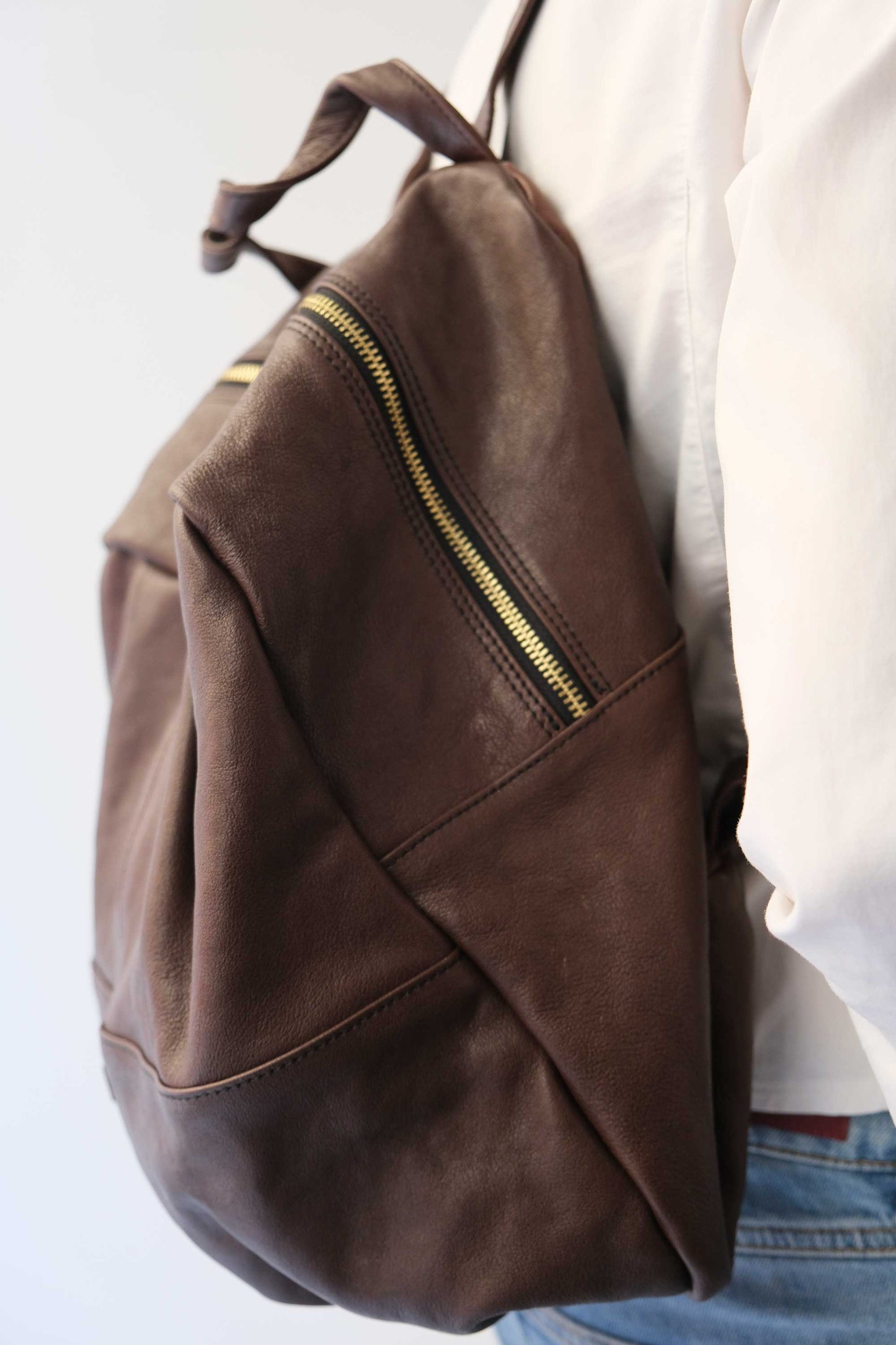 Nerina backpack in chocolate leather - Made in Italy -