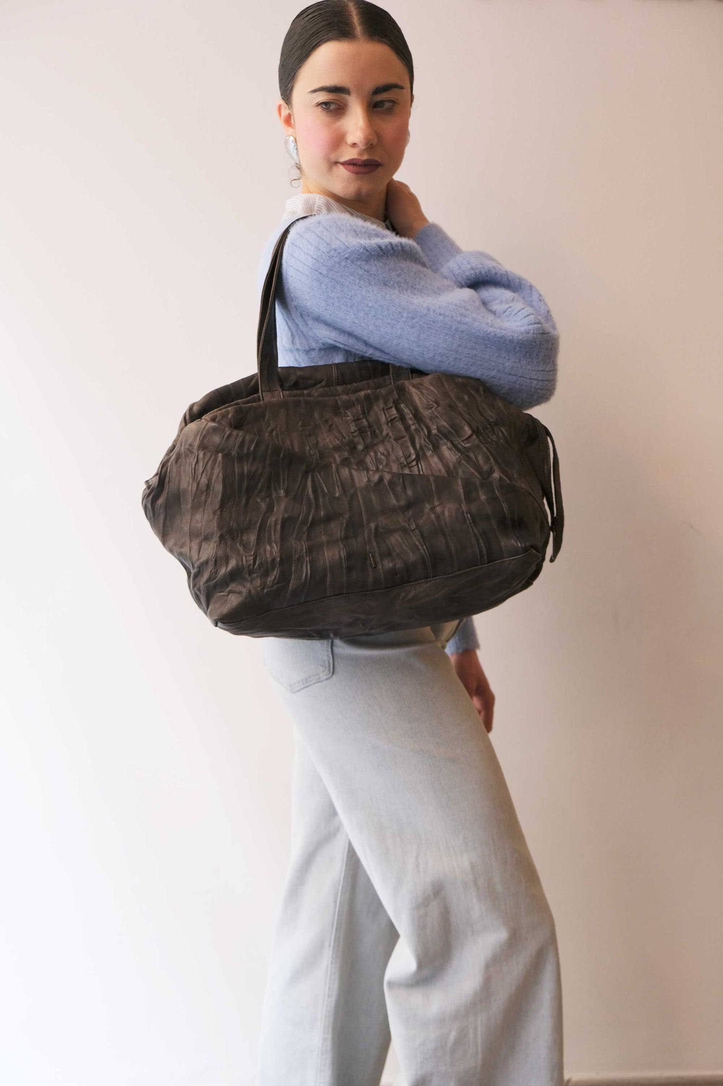 Pilli bag in brown lome soft leather - Made in Italy -