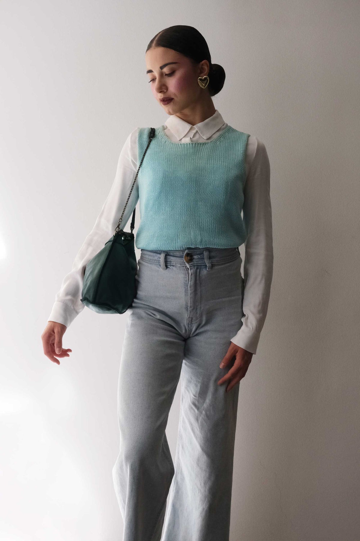 Rechi media hobo bag teal garment-dyed leather - Made in Italy -