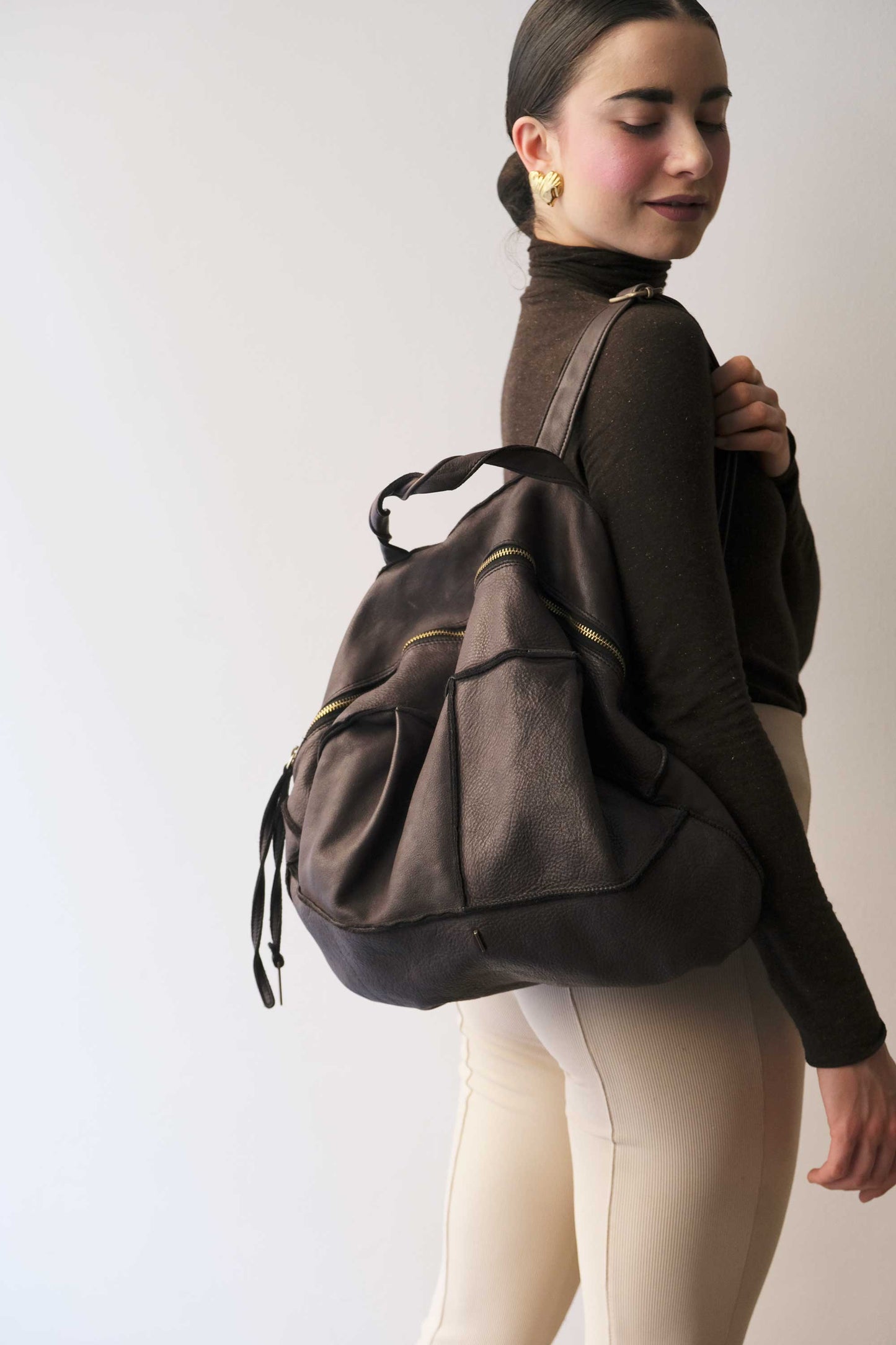 Reneri backpack brown garment-dyed leather - Made in Italy -