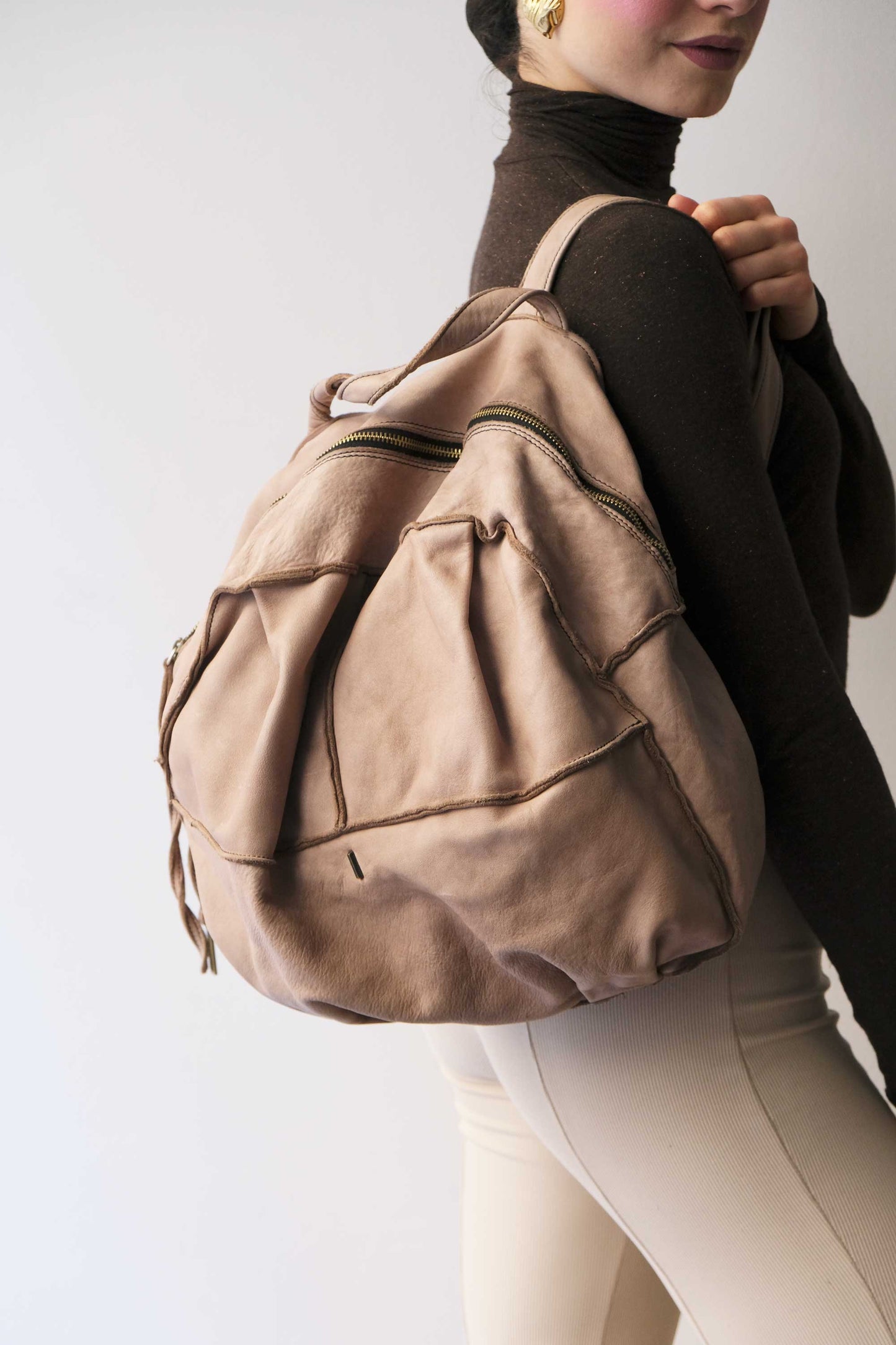 Reneri backpack sand garment-dyed leather - Made in Italy -