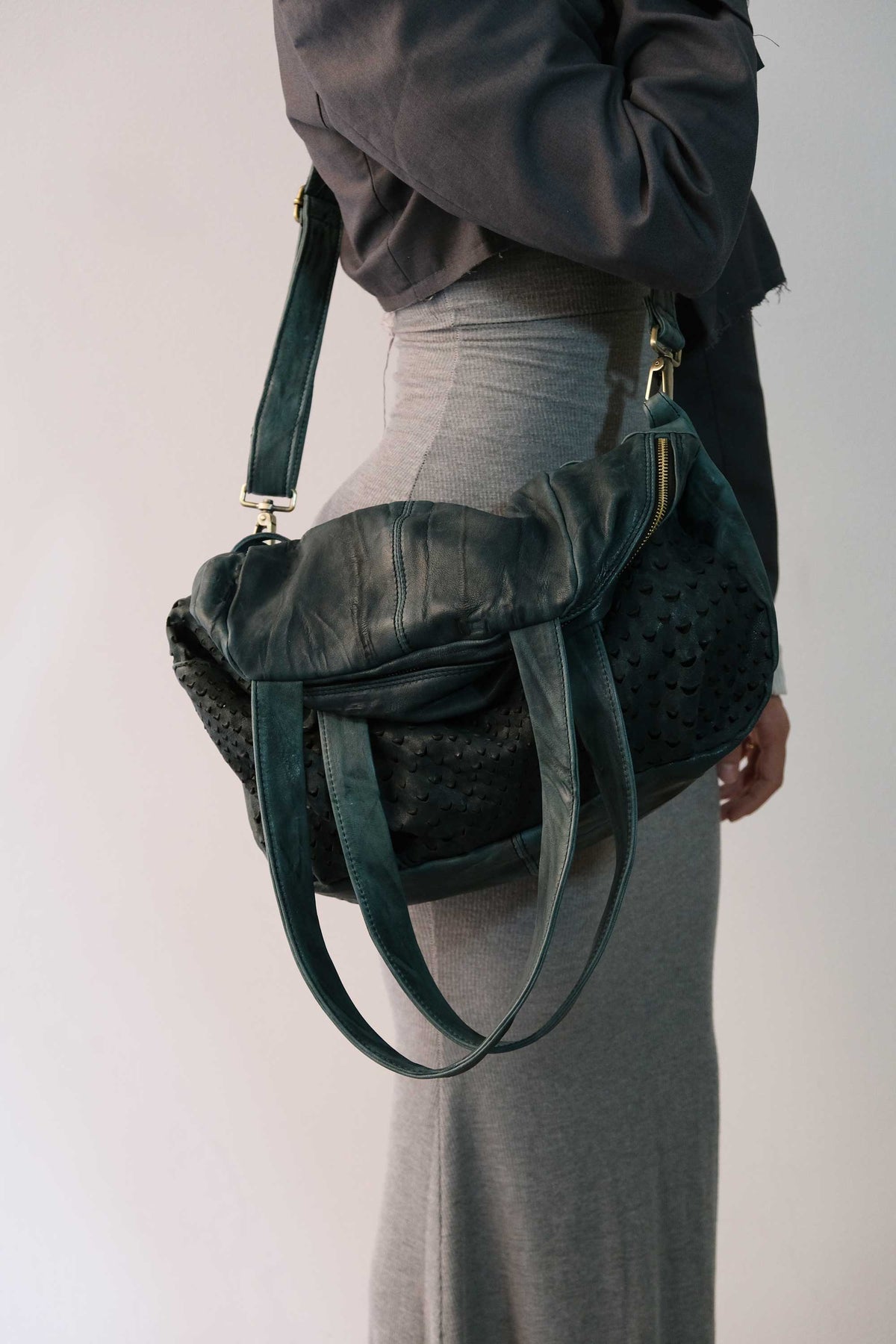Riri tote bag in teal perforated nappa - Made in Italy -