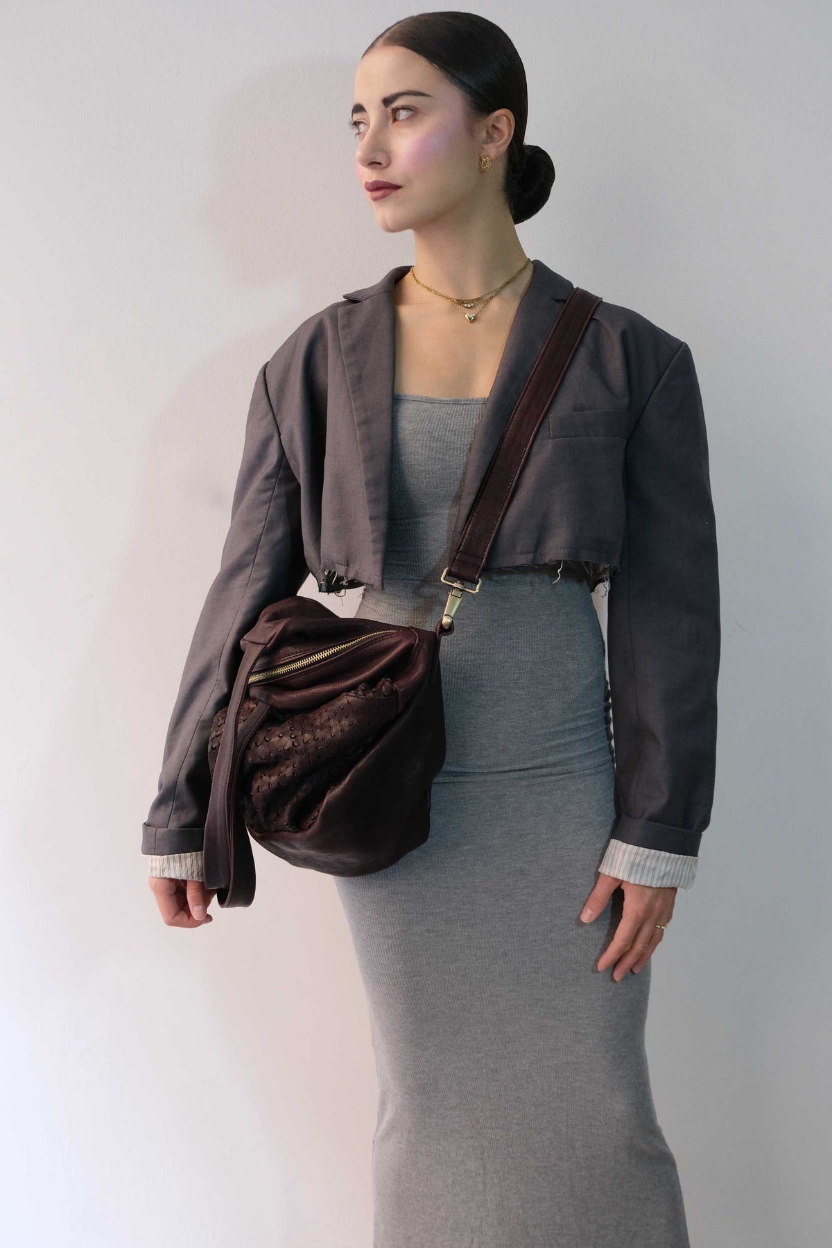 Riri borsa tote in nappa traforata prugna- Made in Italy -