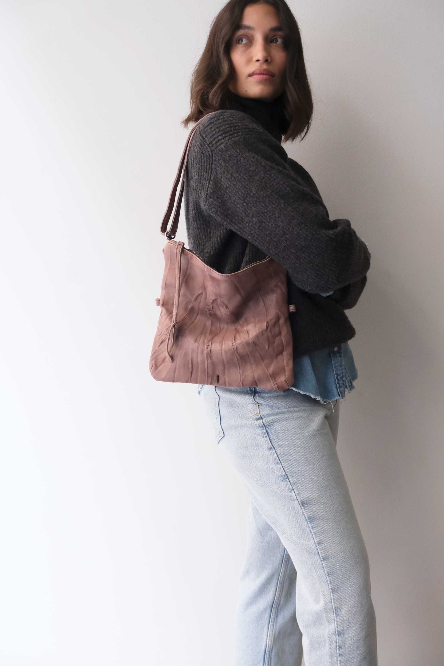 Stella modular pochette in taupe nappa washed soft leather leather - Made in Italy -