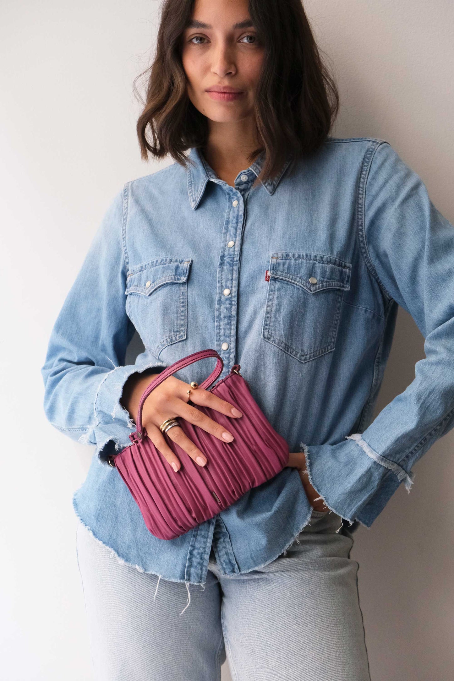 Tina pochette in barolo pleated leather - Made in Italy -