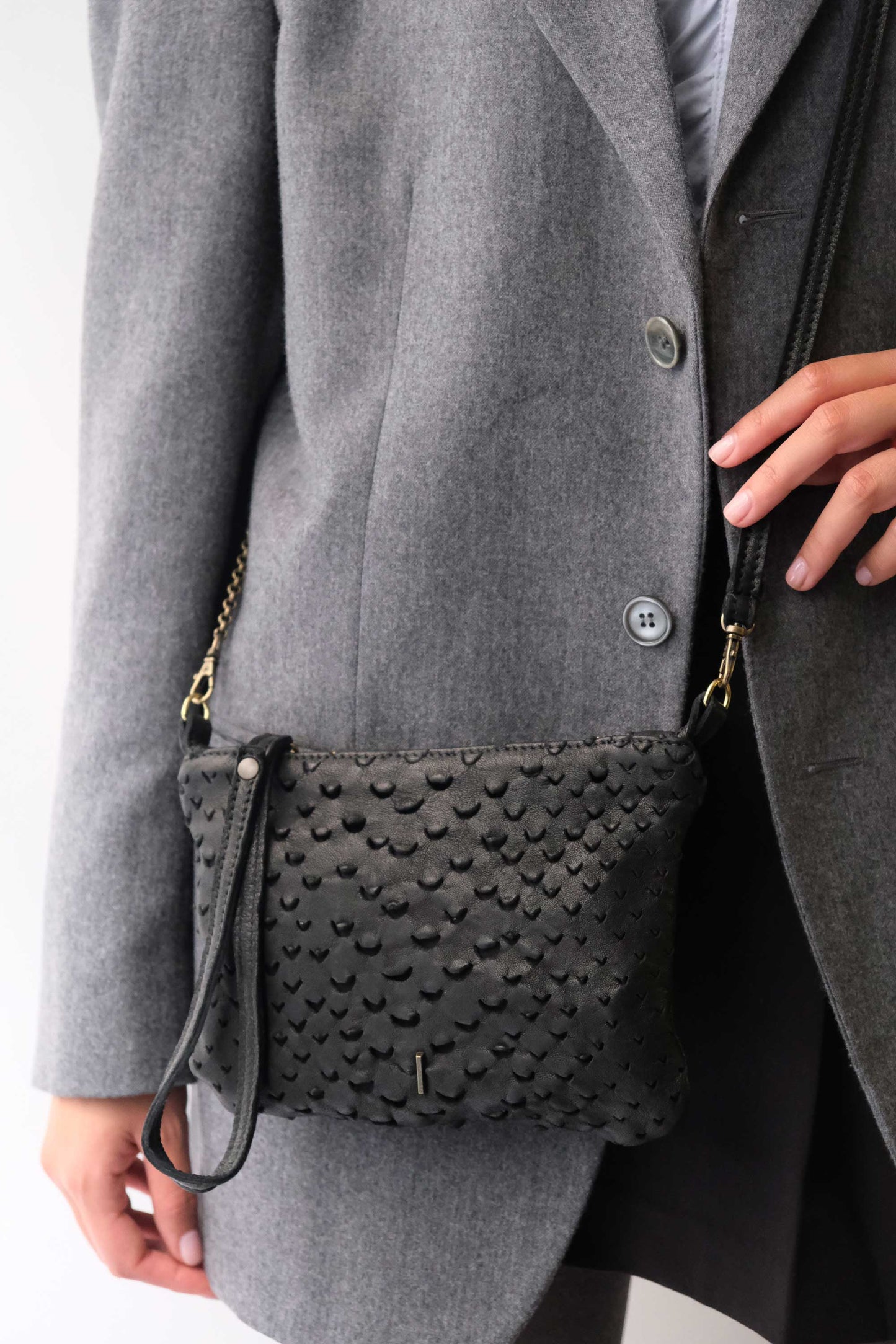 Tina pochette in black perforated leather - Made in Italy -