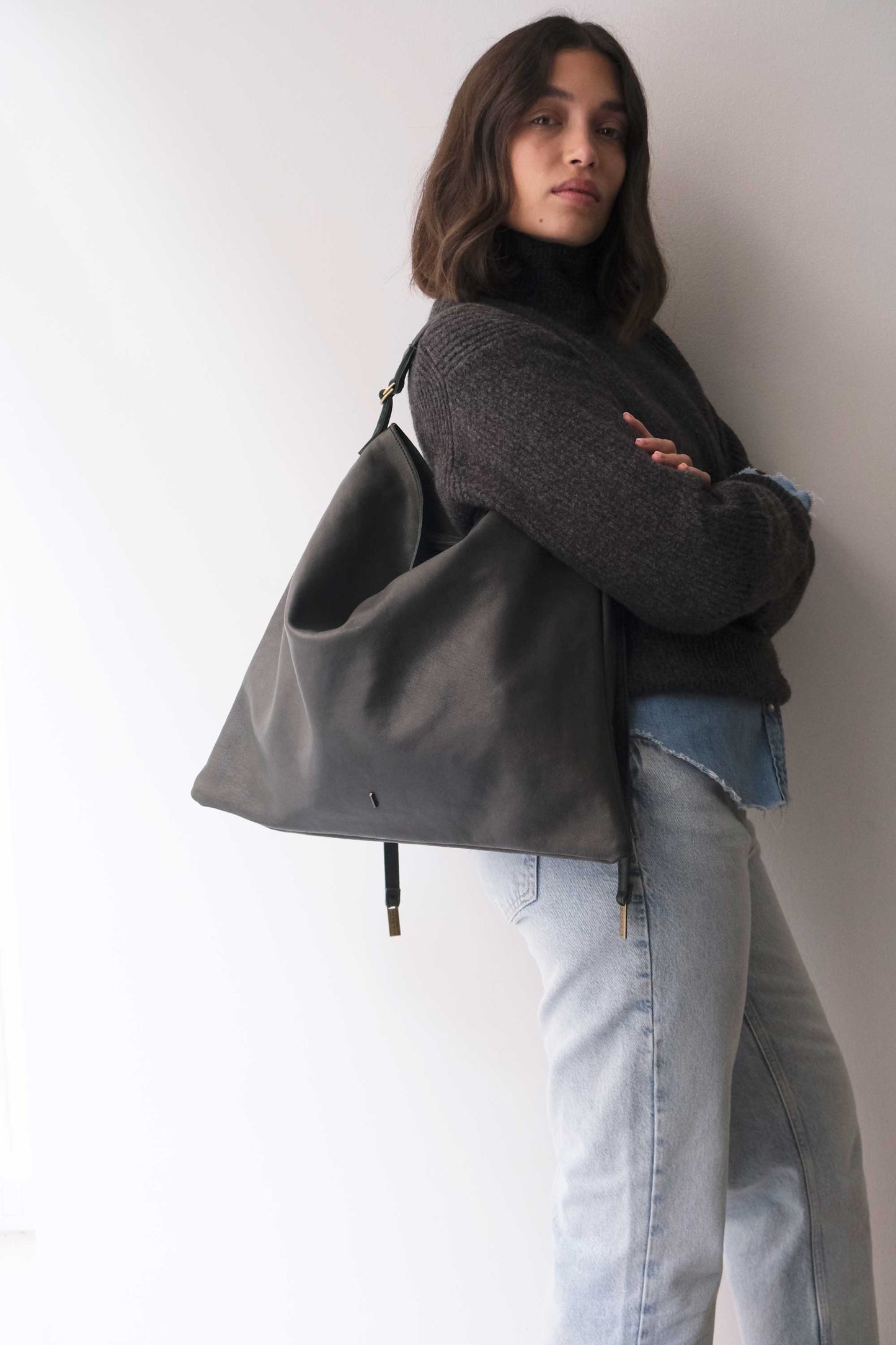 Valentina hobo bag in vegetable nappa forest green- Made in Italy -