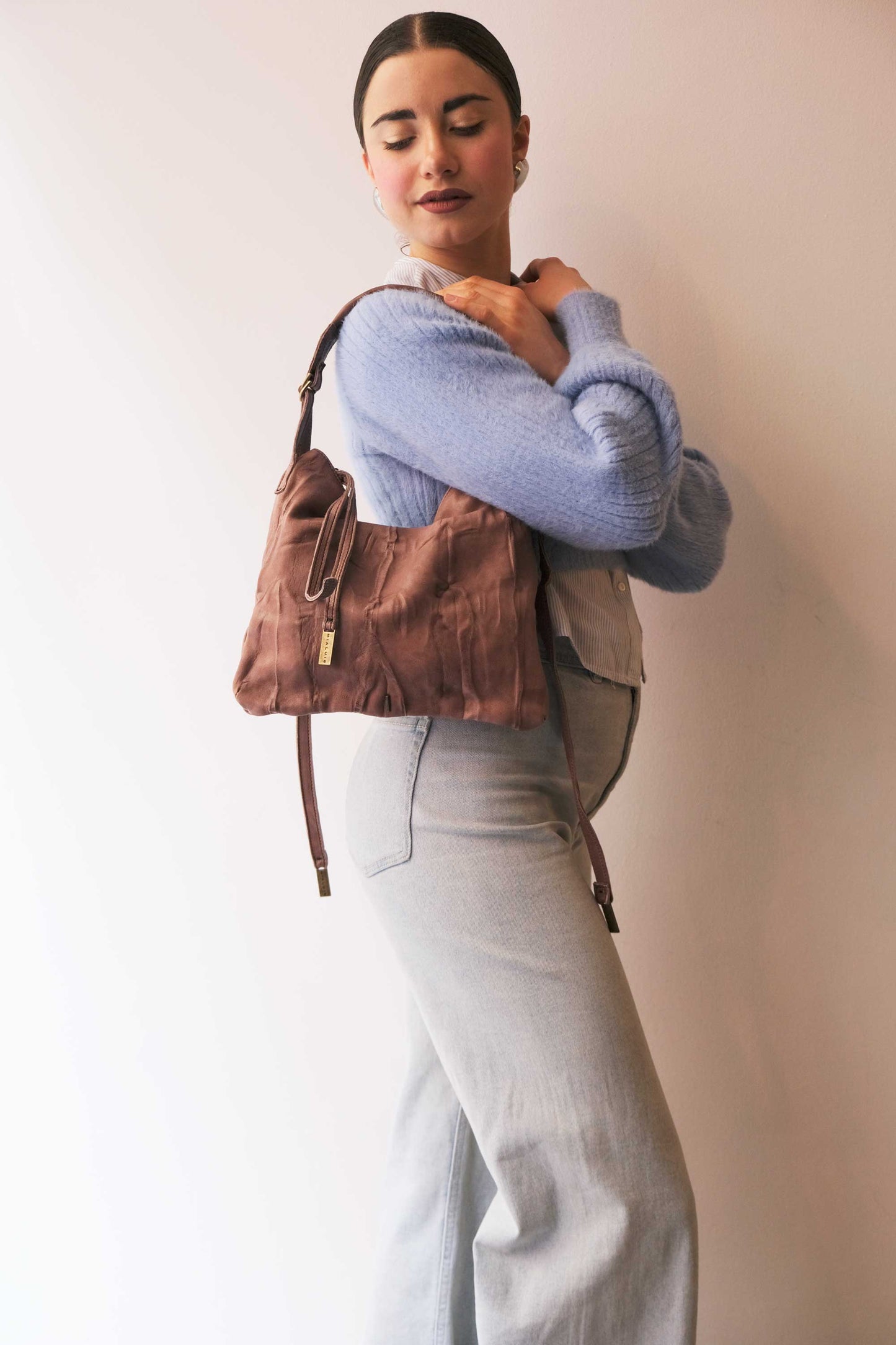 Valentina small hobo bag in taupe lomè leather - Made in Italy -