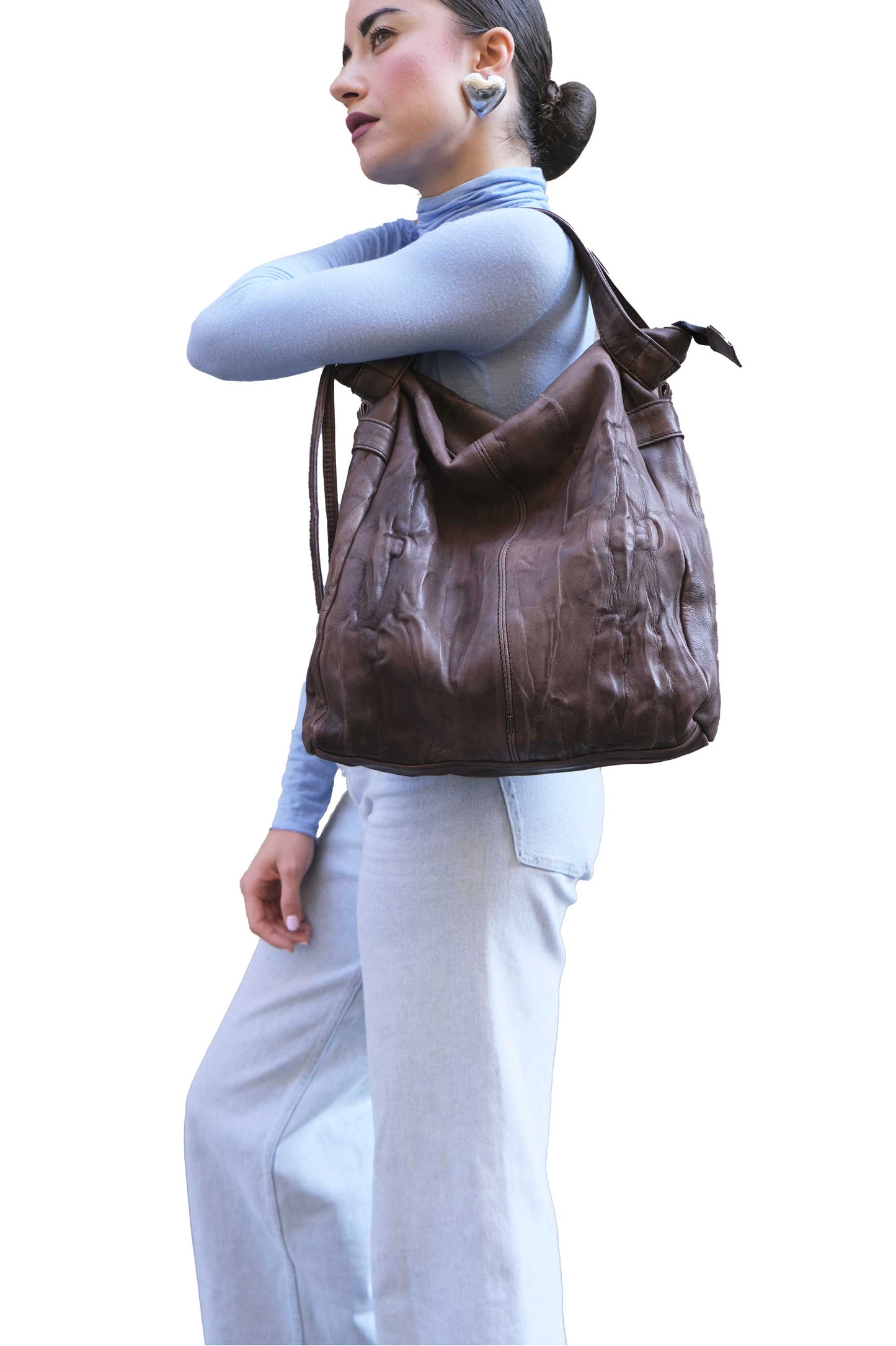 LAUNCH PRICE €298 UNTIL OCTOBER 30 - Valy tote bag in soft nappa lomé brown - Made in Italy -