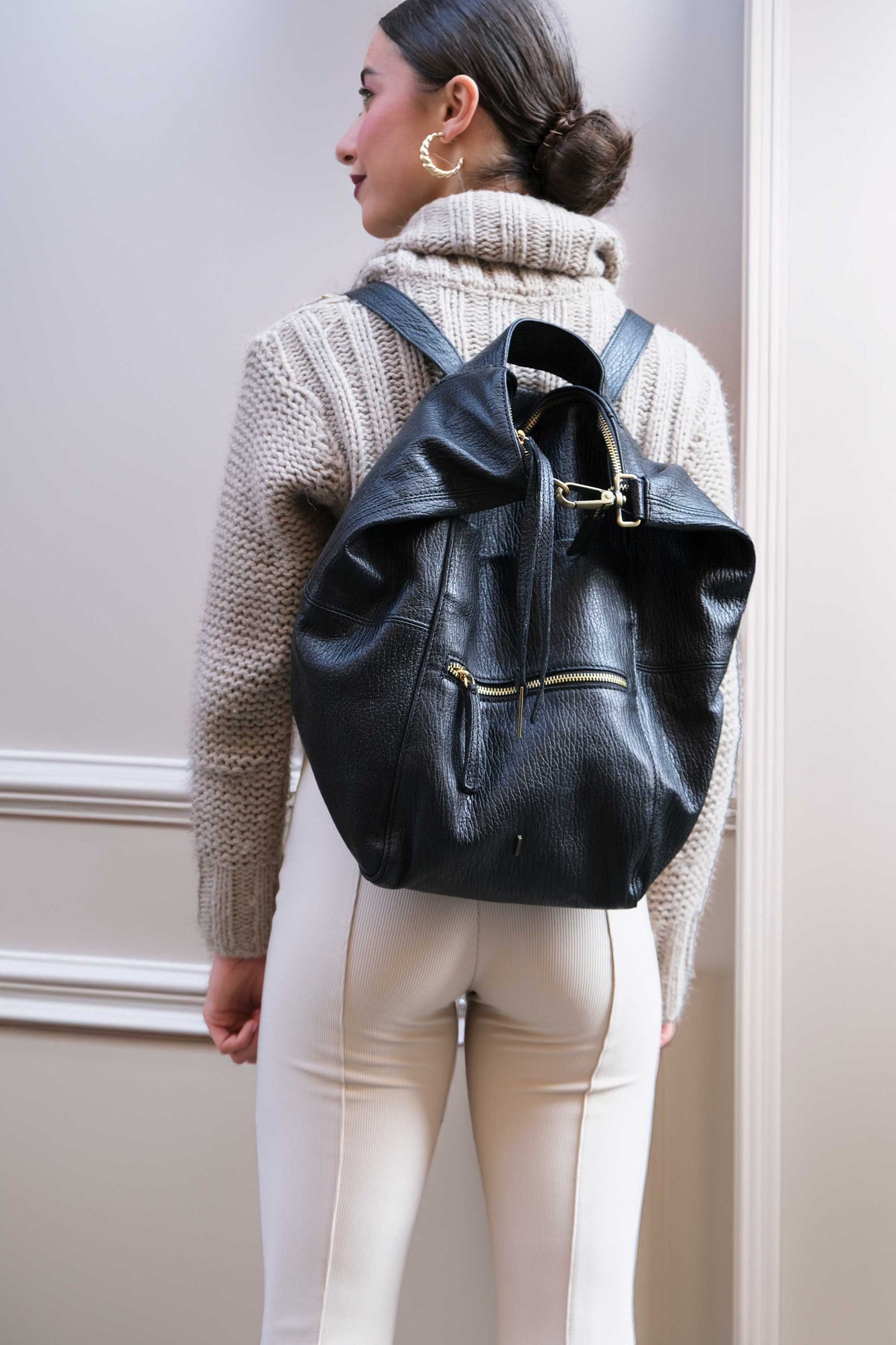 Vicky backpack in black shark-print vegetable-tanned nappa leather – Made in Italy -