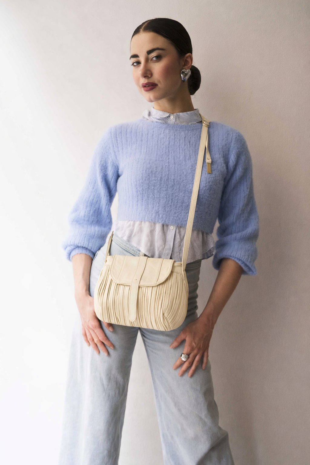 PRE ORDER discount 15%-Do mini saddle bag in pleated creamcolour nappa leather - use code PREORDER15 - DELIVERY IS ESTIMATED WITHIN APPROXIMATELY 30 DAYS FROM THE ORDER DATE- Made in Italy -