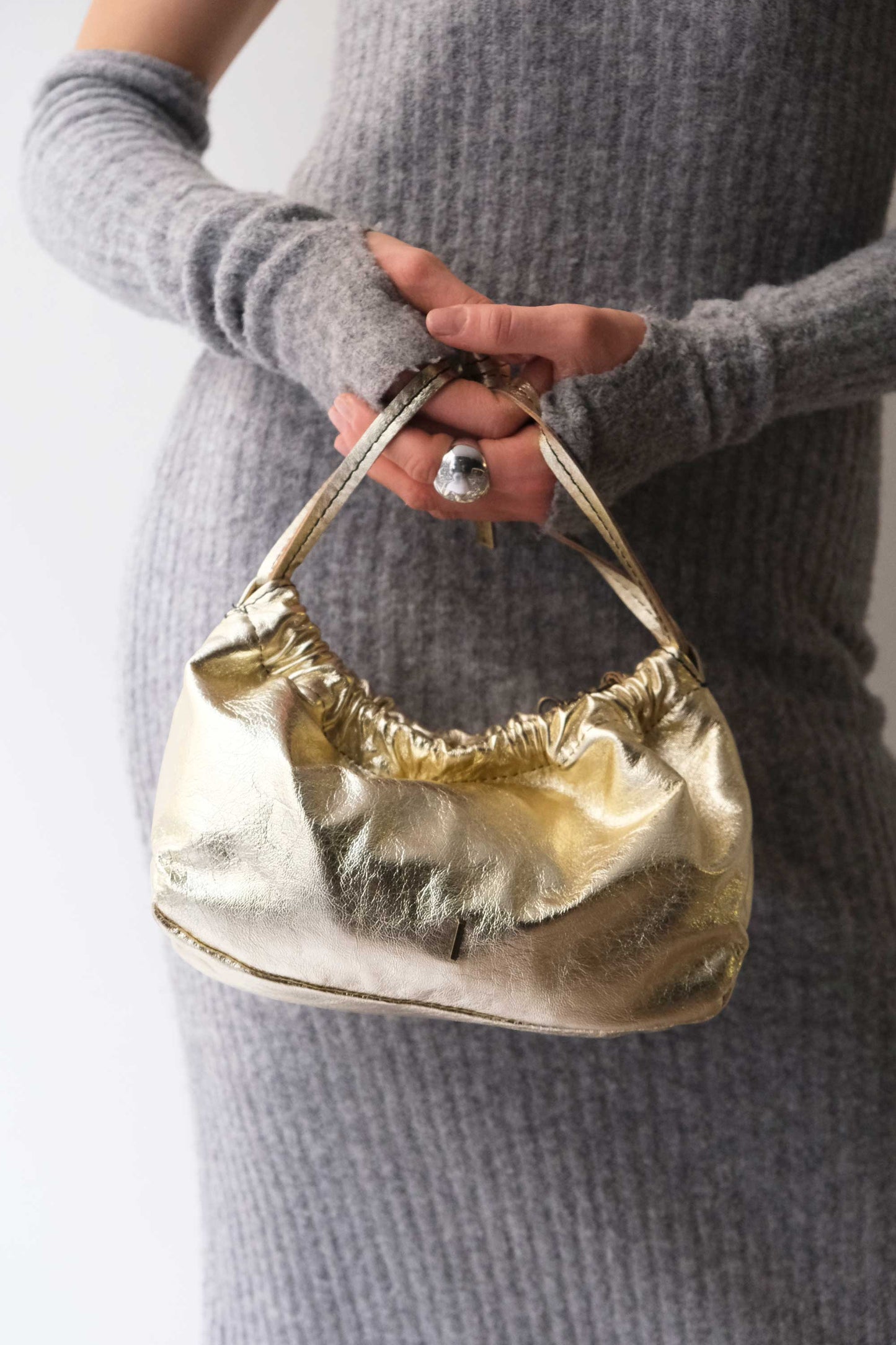 Agnes Mini in gold laminated calf leather – Made in Italy -