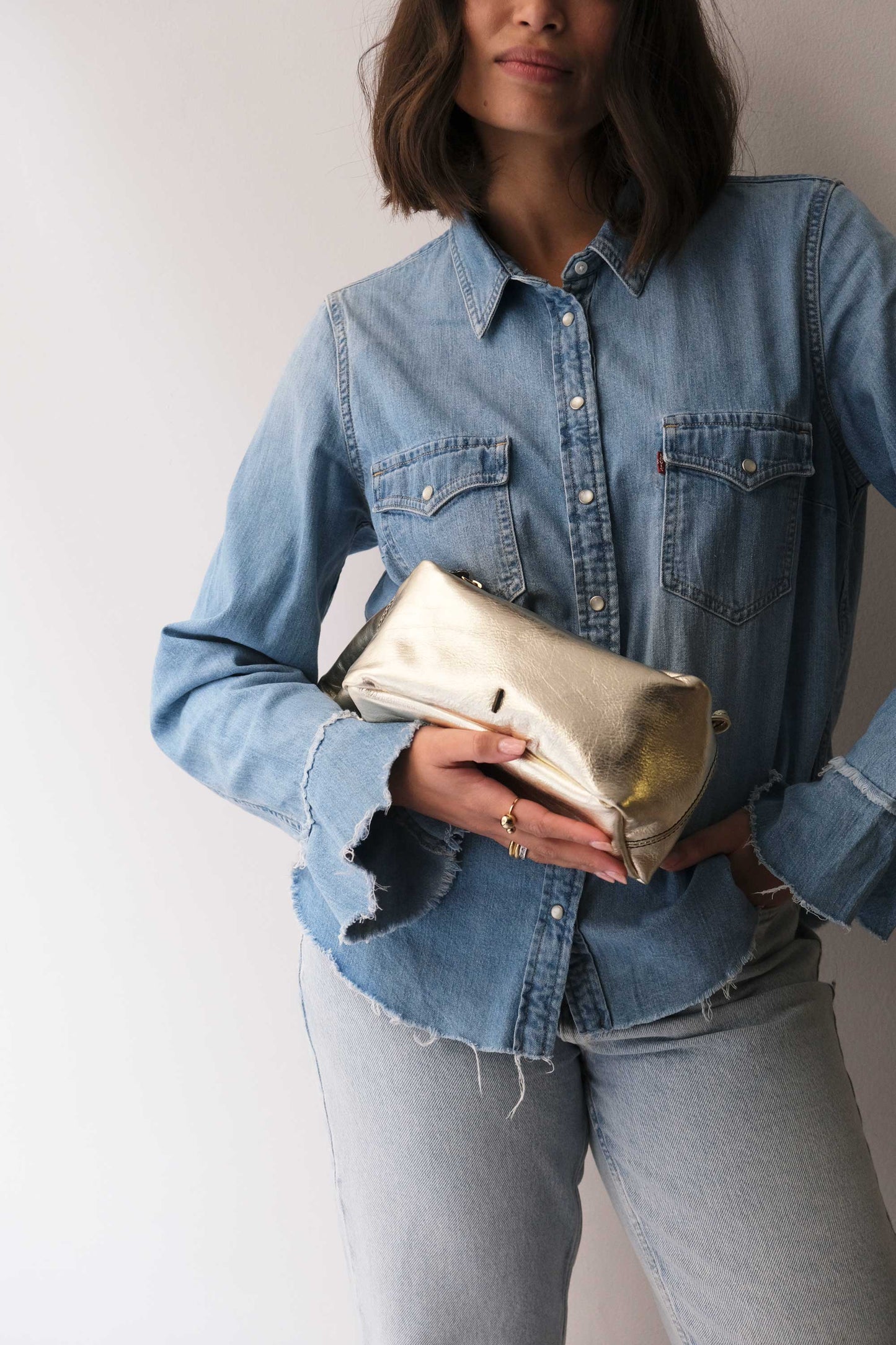 Bobo mini in laminated gold leather nappa - Made in Italy -