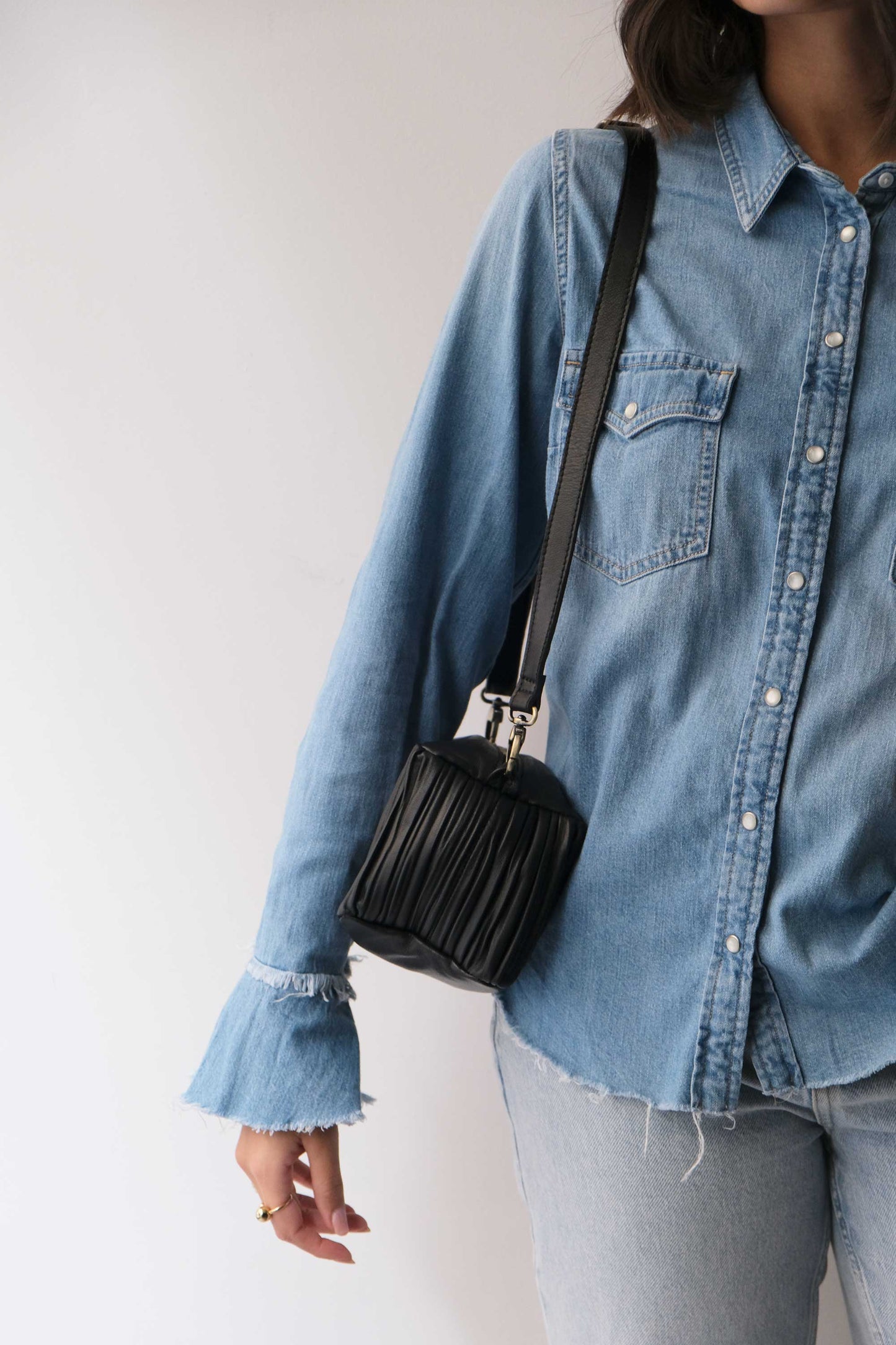 Bobo mini in black pleated leather nappa - Made in Italy -