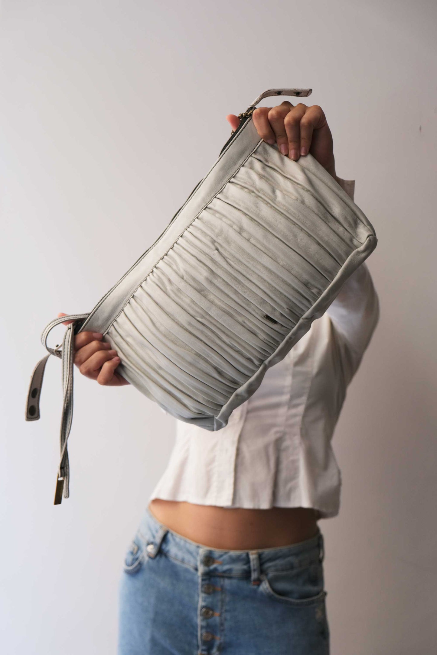 PRE ORDER discount 15%- Chicca Media hobo bag in ice grey pleated leather- use code PREORDER15- DELIVERY DELIVERY END FEBRUARY - Made in Italy -