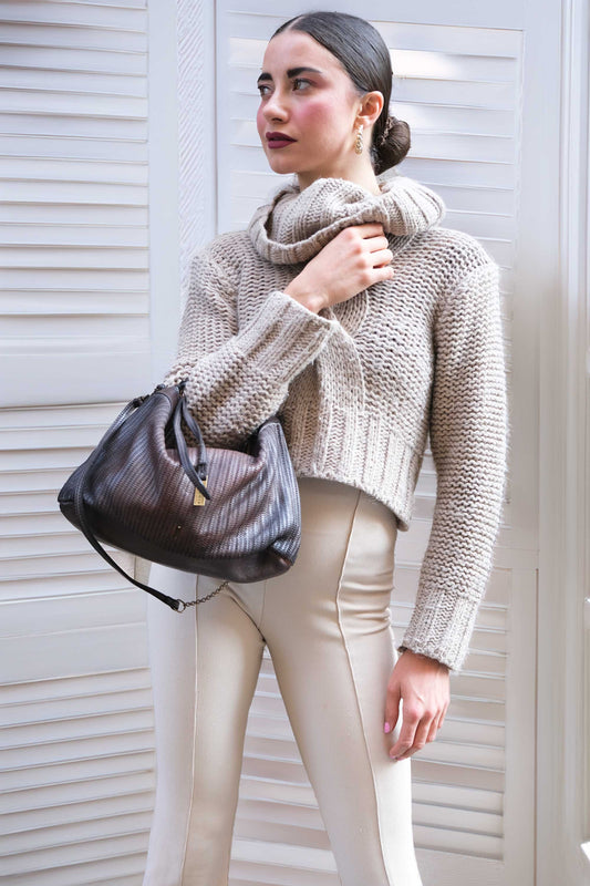 Chicca Media hobo bag in caffe turner calf soft leather - Made in Italy-