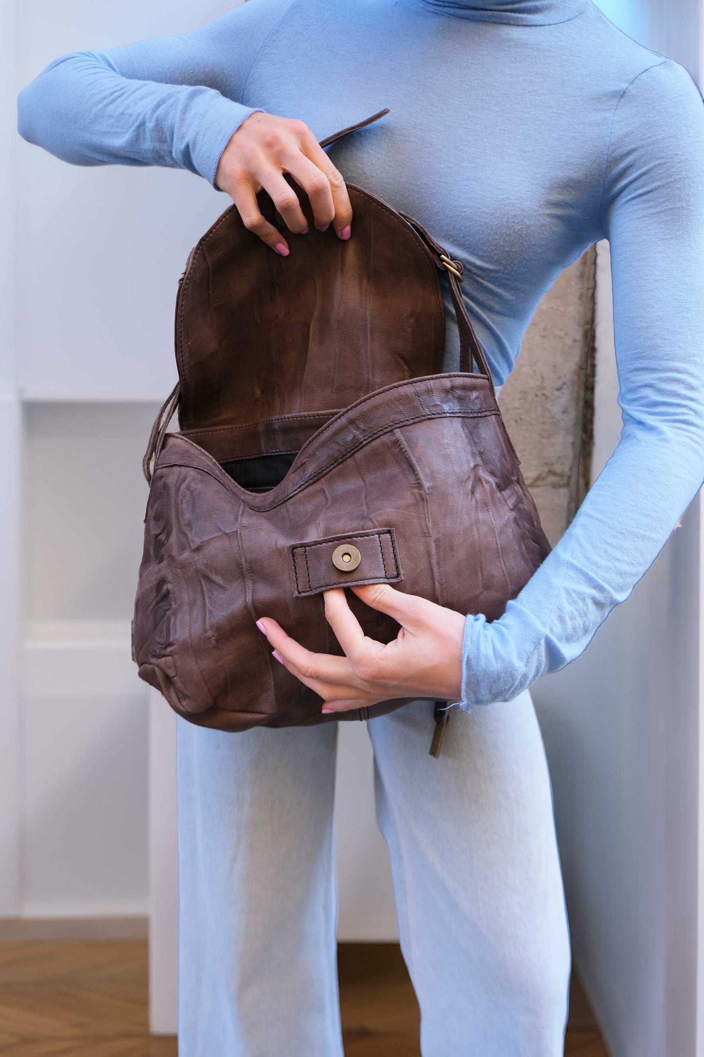 Do saddle bag brown in soft nappa lomé - Made in Italy -