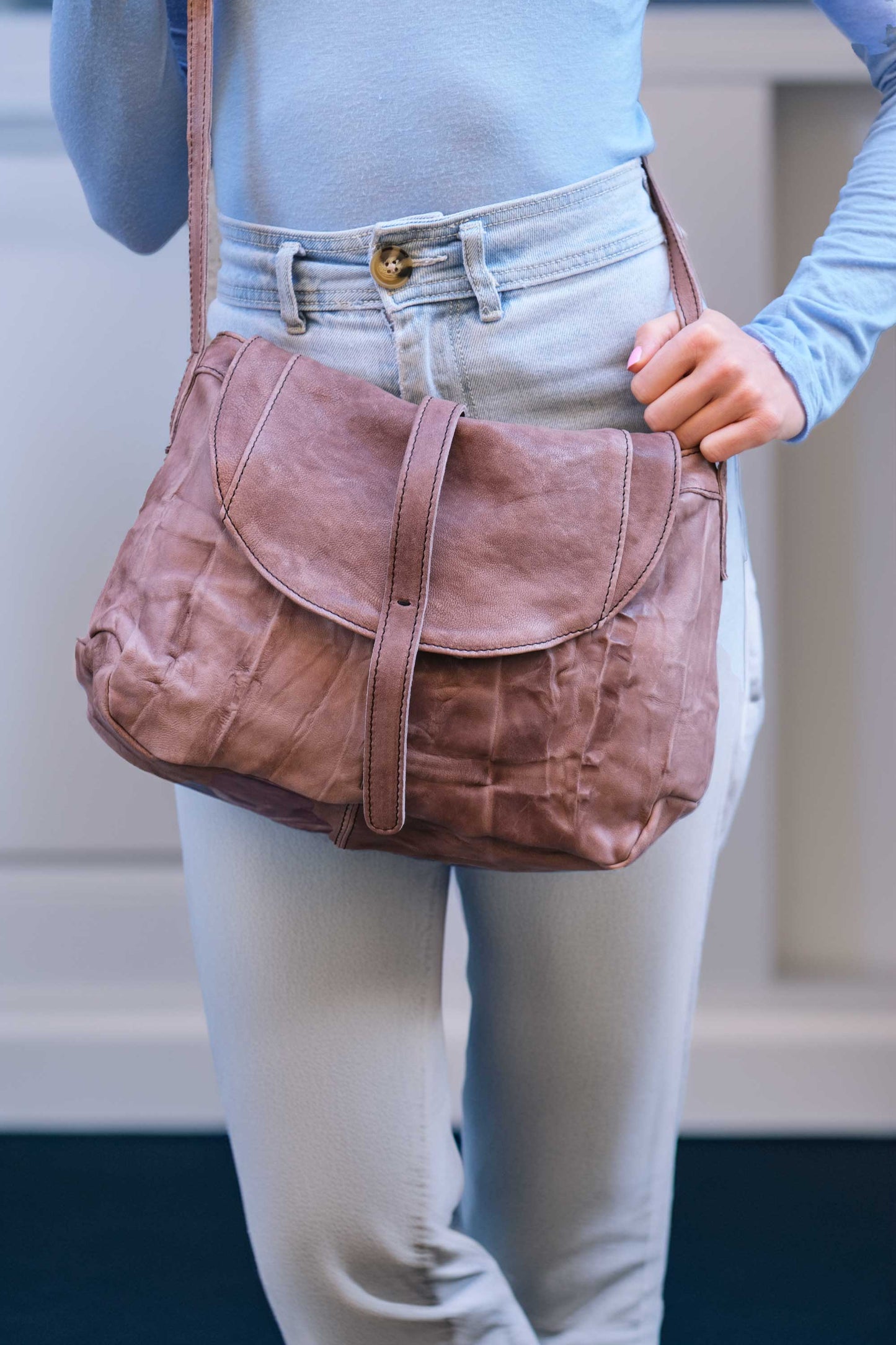 Do saddle bag taupe in soft nappa lomé - Made in Italy -